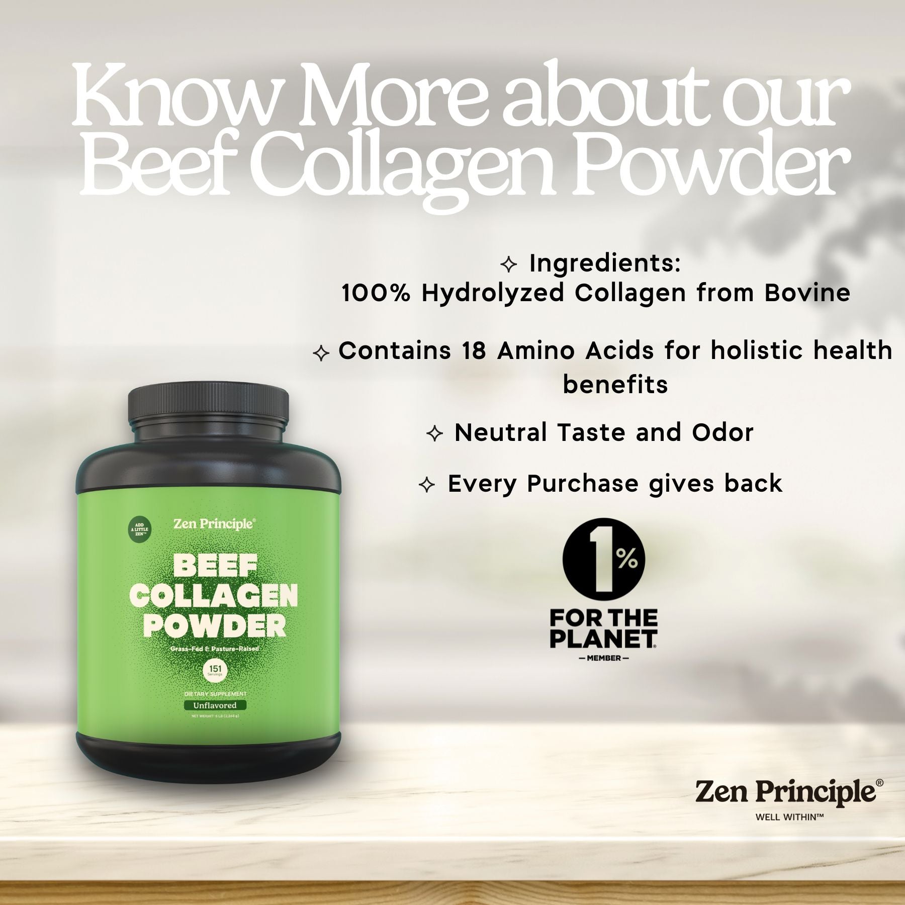 Beef Collagen Peptides Powder Zen Principle Naturals