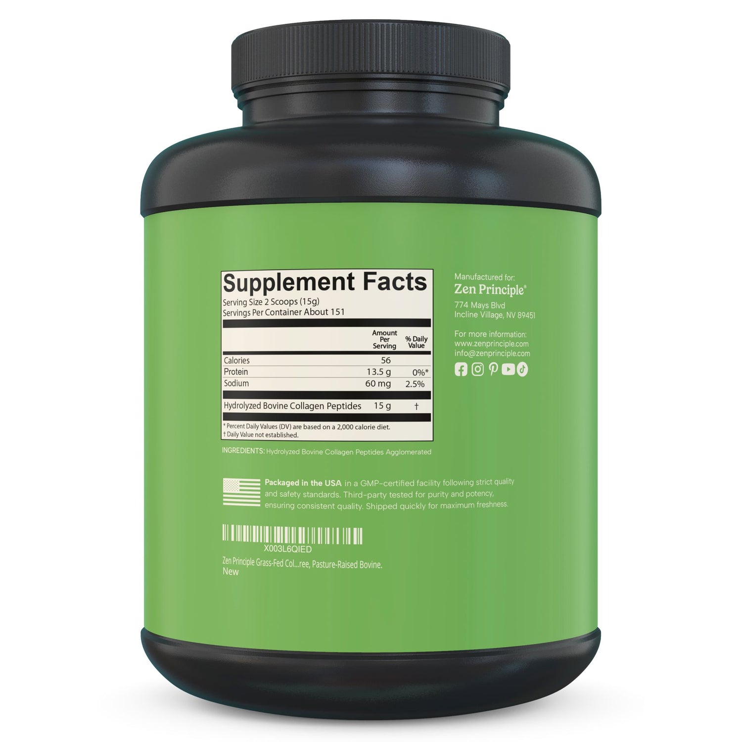 Beef Collagen Peptides Powder Zen Principle Naturals