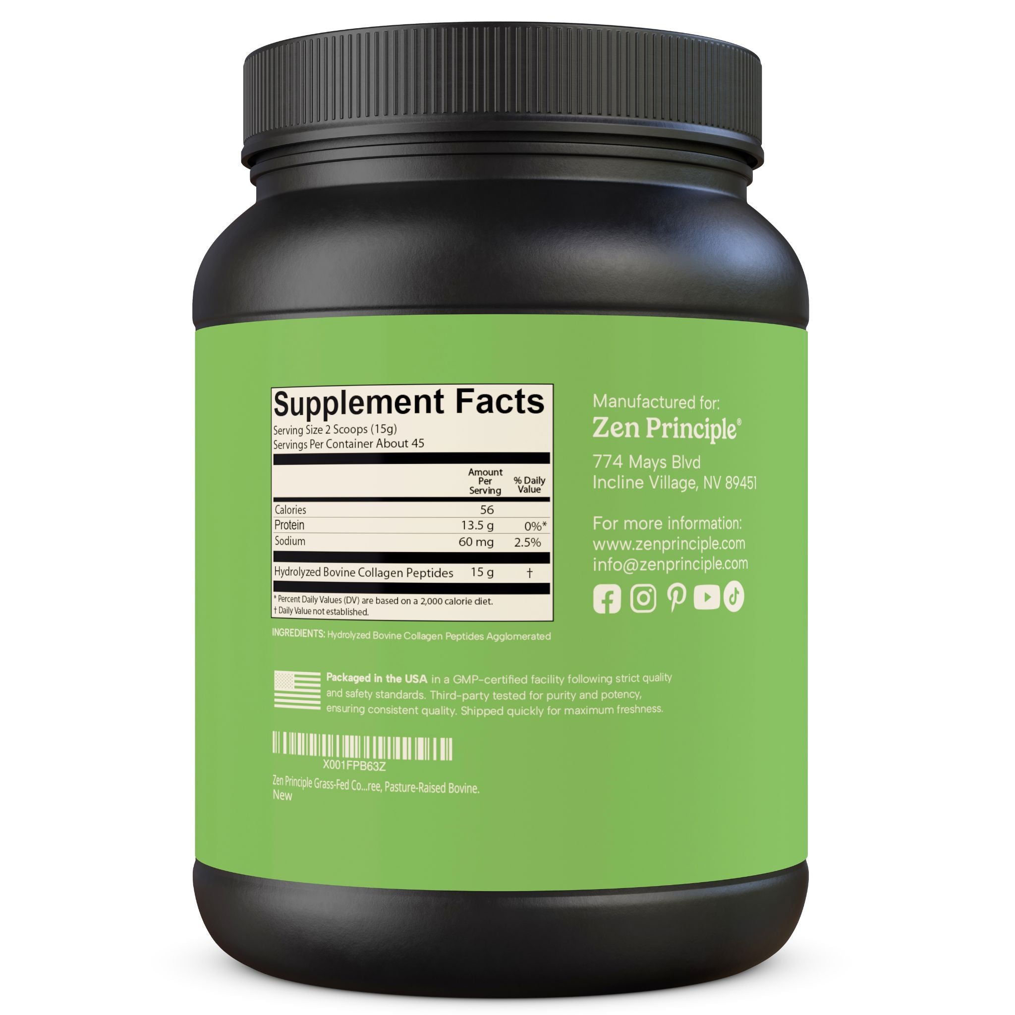 Beef Collagen Peptides Powder Zen Principle Naturals