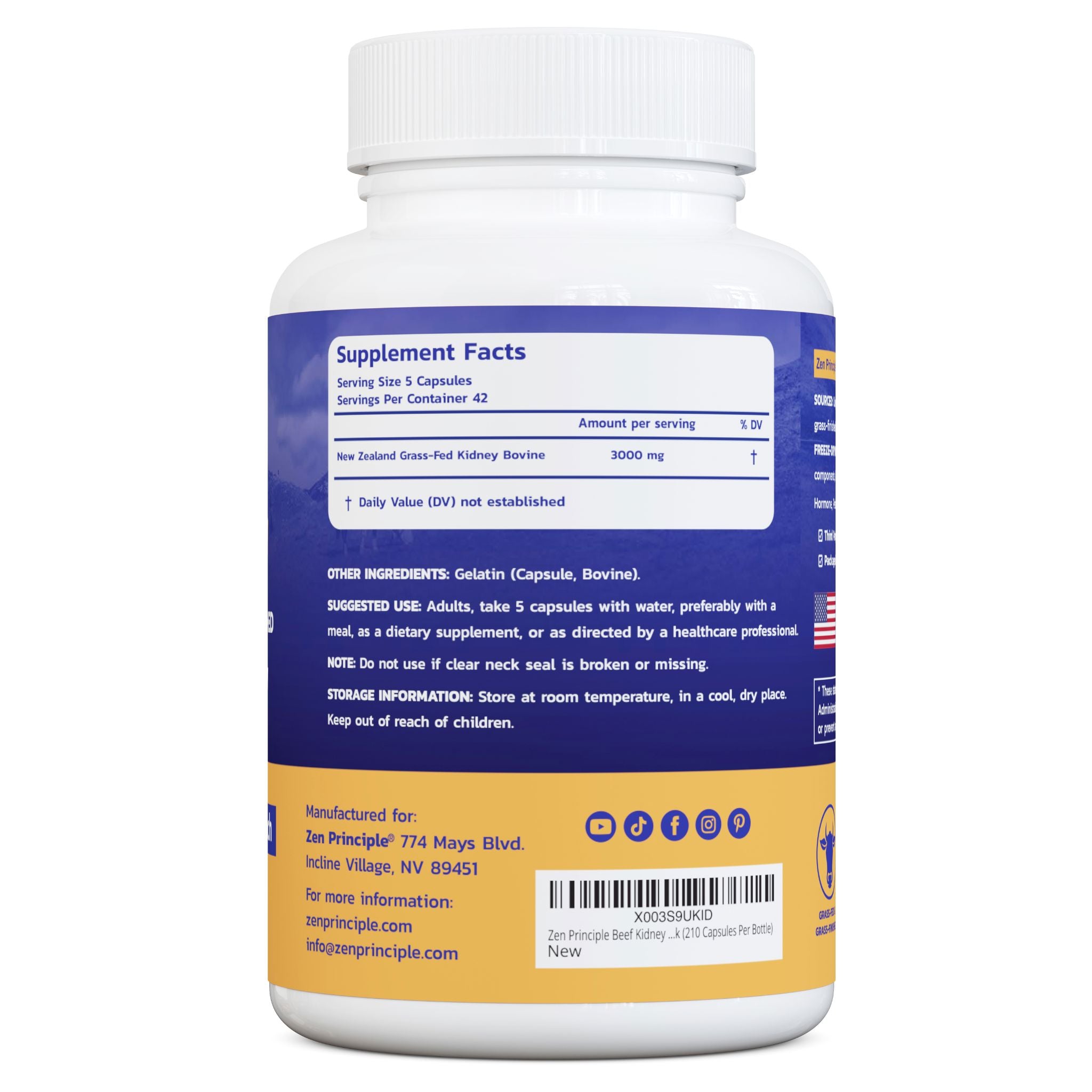 Beef Kidney Capsules Zen Principle Naturals