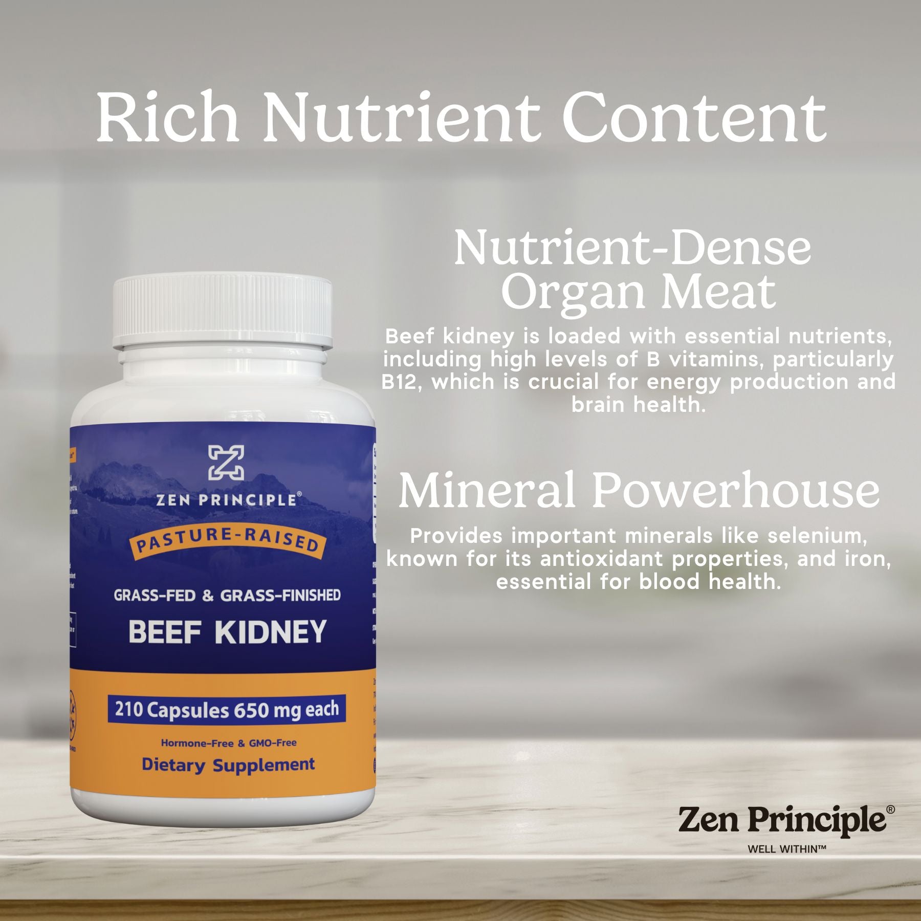Beef Kidney Capsules Zen Principle Naturals