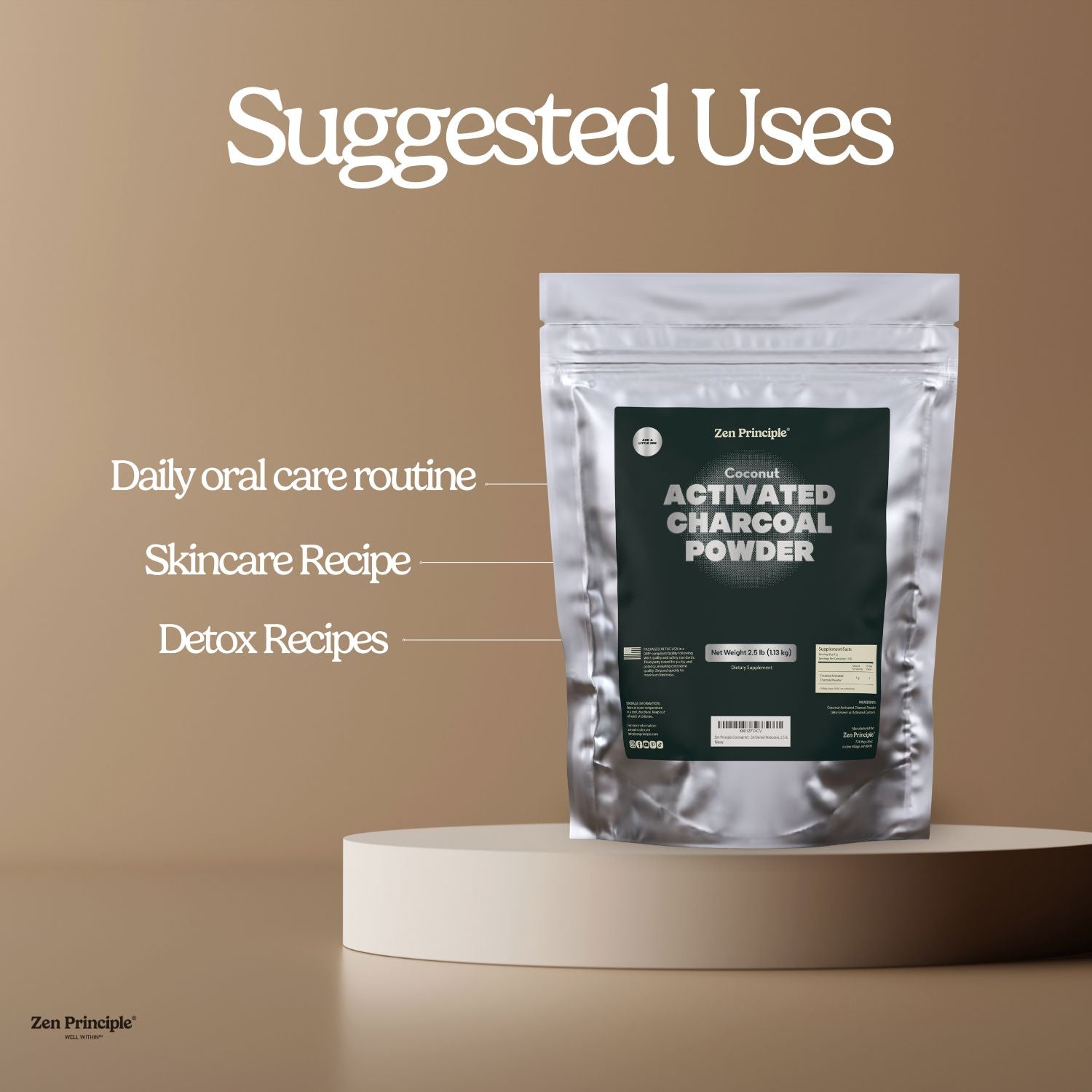 Coconut Activated Charcoal Powder Zen Principle Naturals