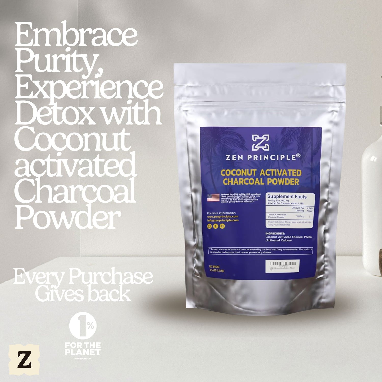 Coconut Activated Charcoal Powder Zen Principle Naturals