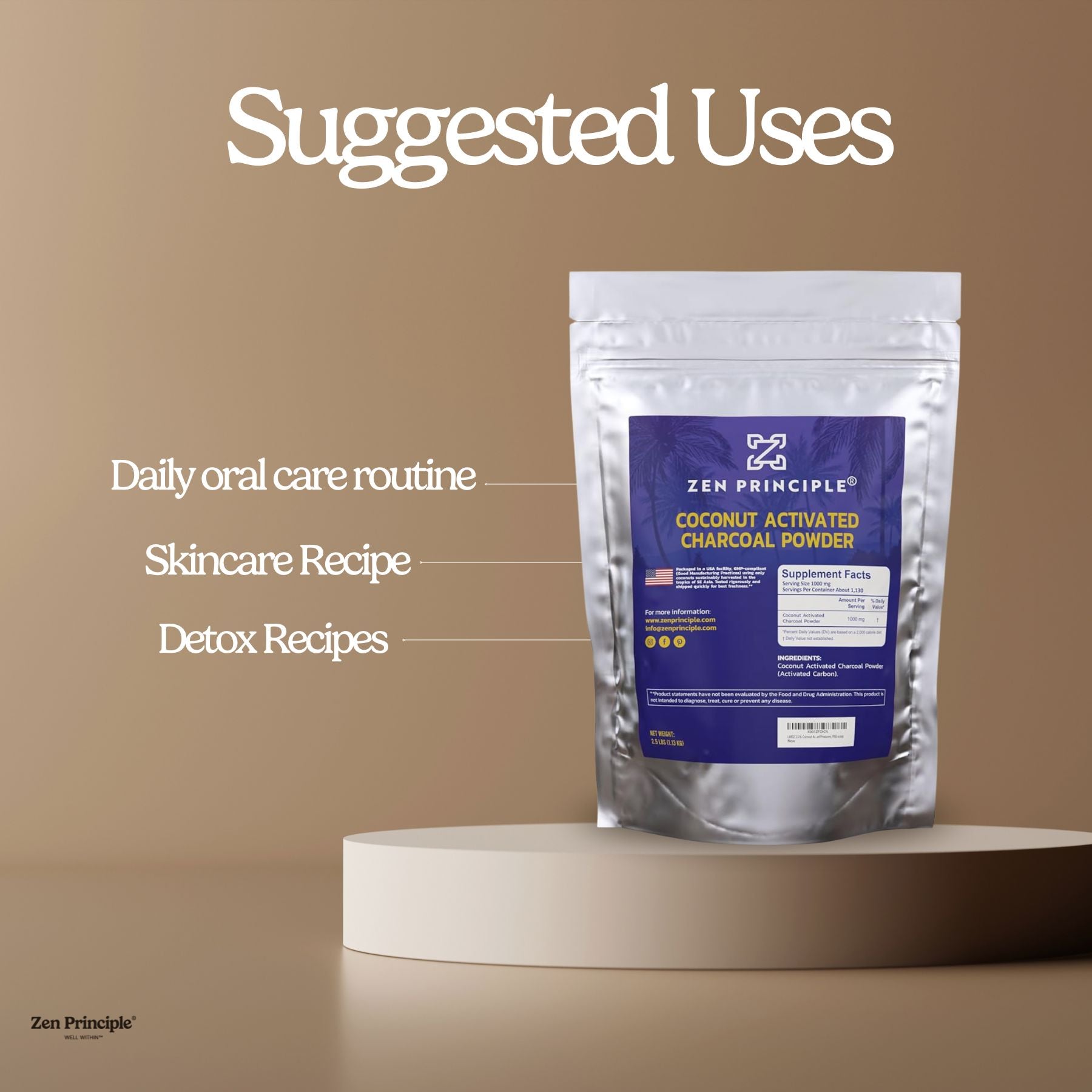 Coconut Activated Charcoal Powder Zen Principle Naturals