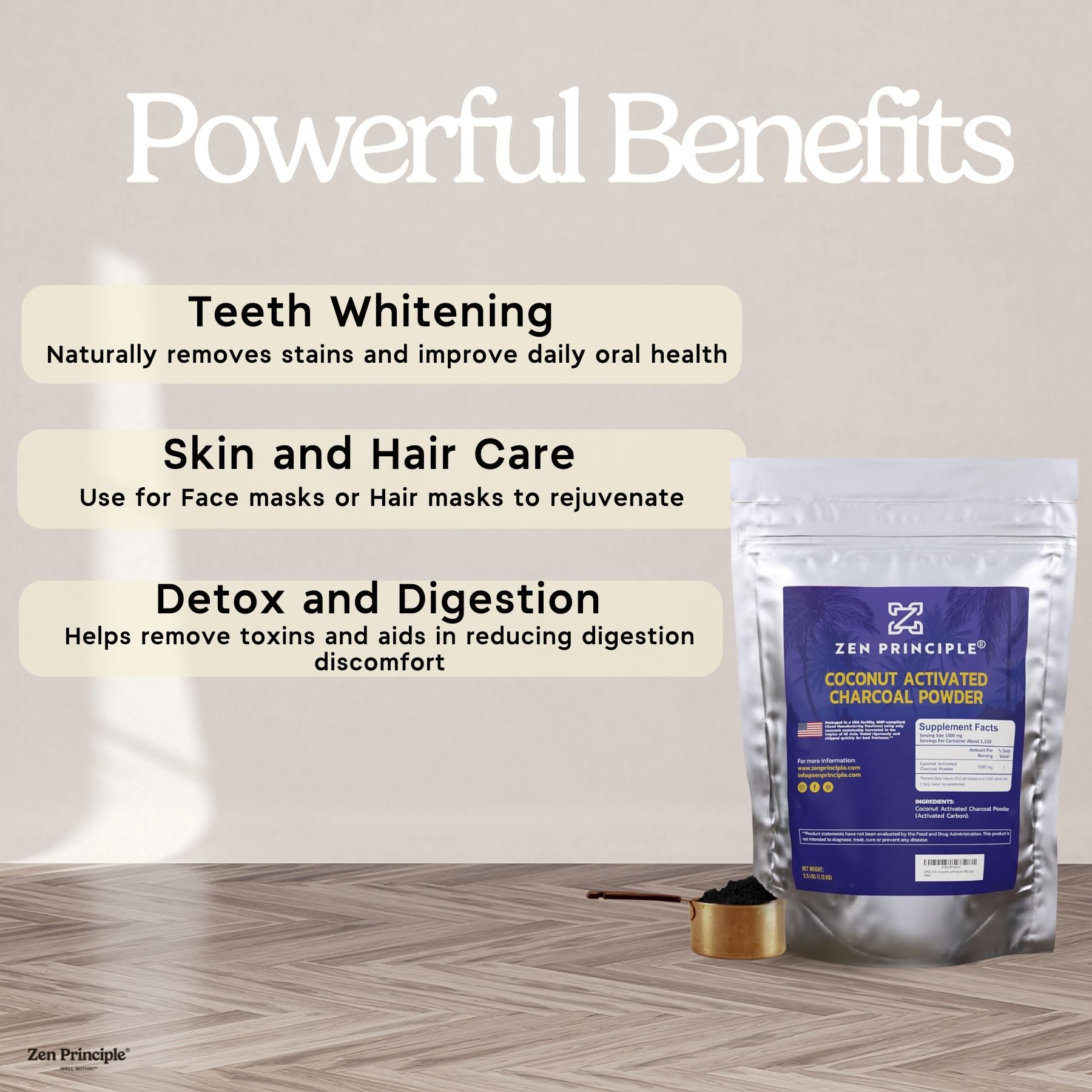 Coconut Activated Charcoal Powder Zen Principle Naturals