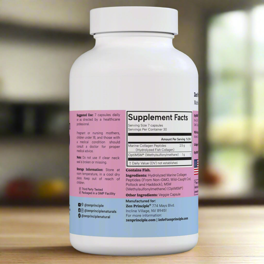 Marine Collagen Peptides Powder with OptiMSM® Supplement Capsules Zen Principle Naturals