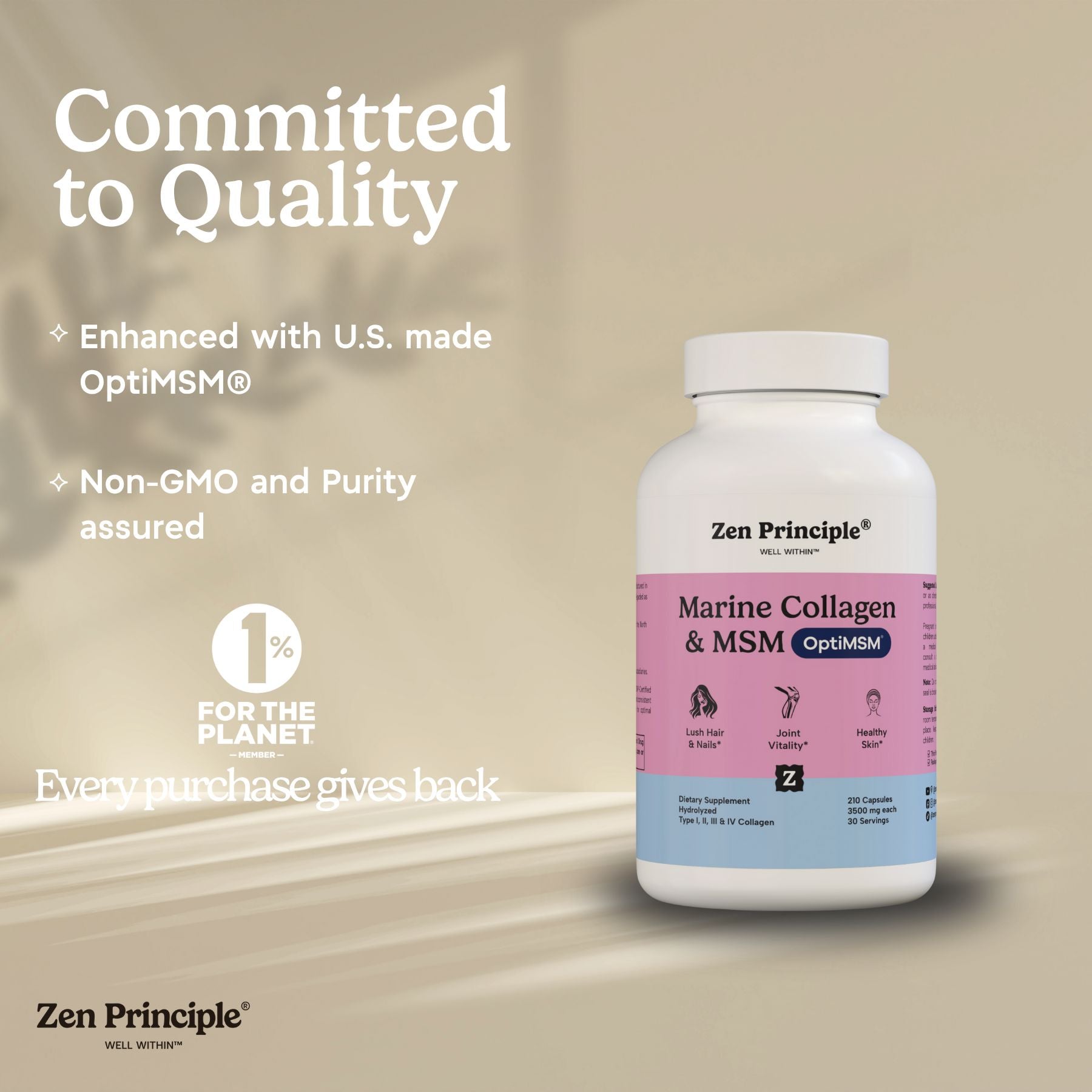 Marine Collagen with OptiMSM® - Capsules Zen Principle Naturals