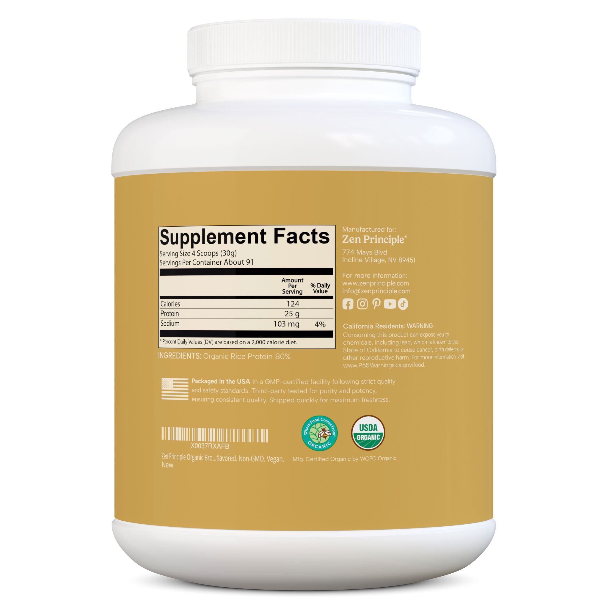 Organic Brown Rice Protein Powder Zen Principle Naturals