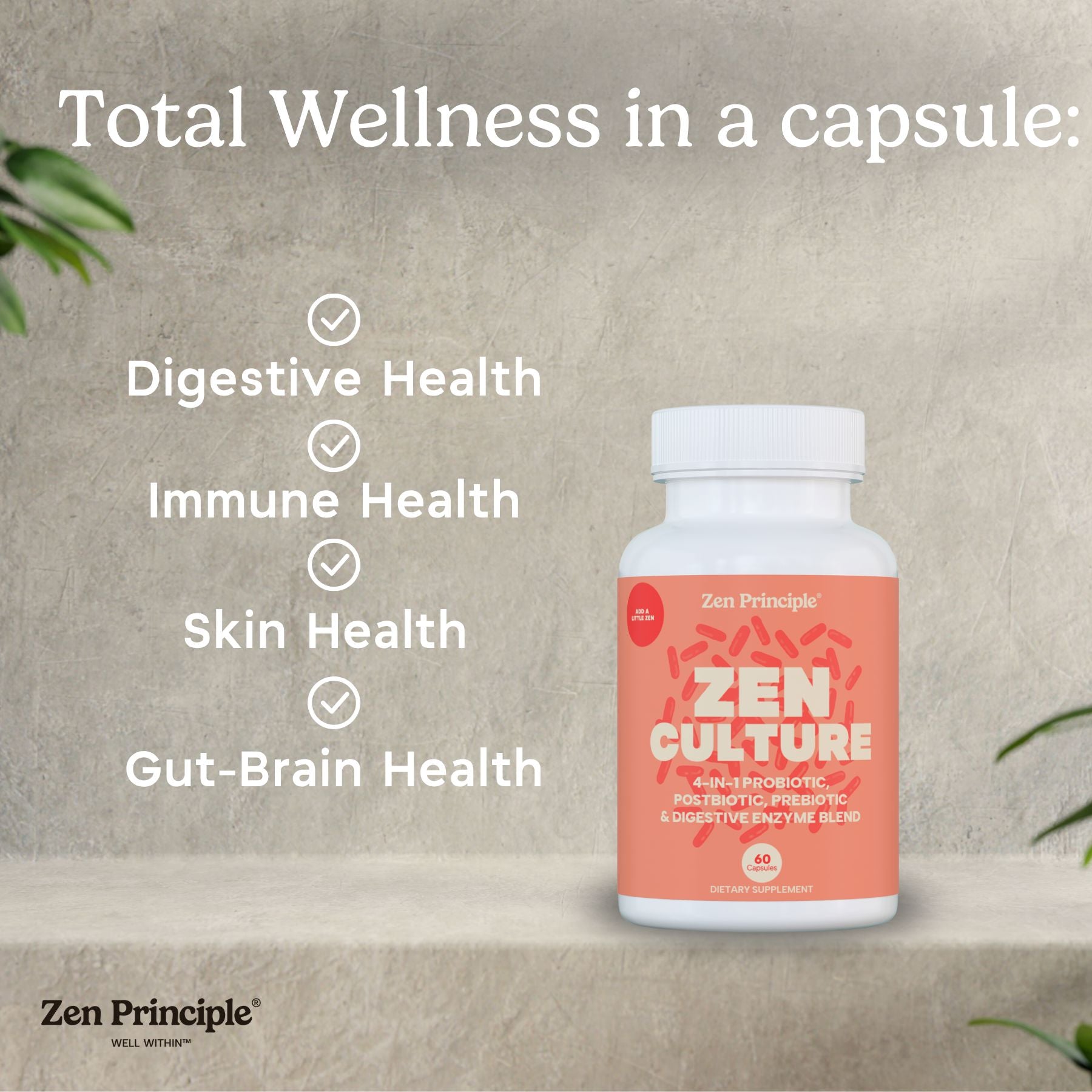 Zen Culture: 4-in-1 Probiotic, Prebiotic, Postbiotic Formula with Digestive Enzymes Zen Principle Naturals