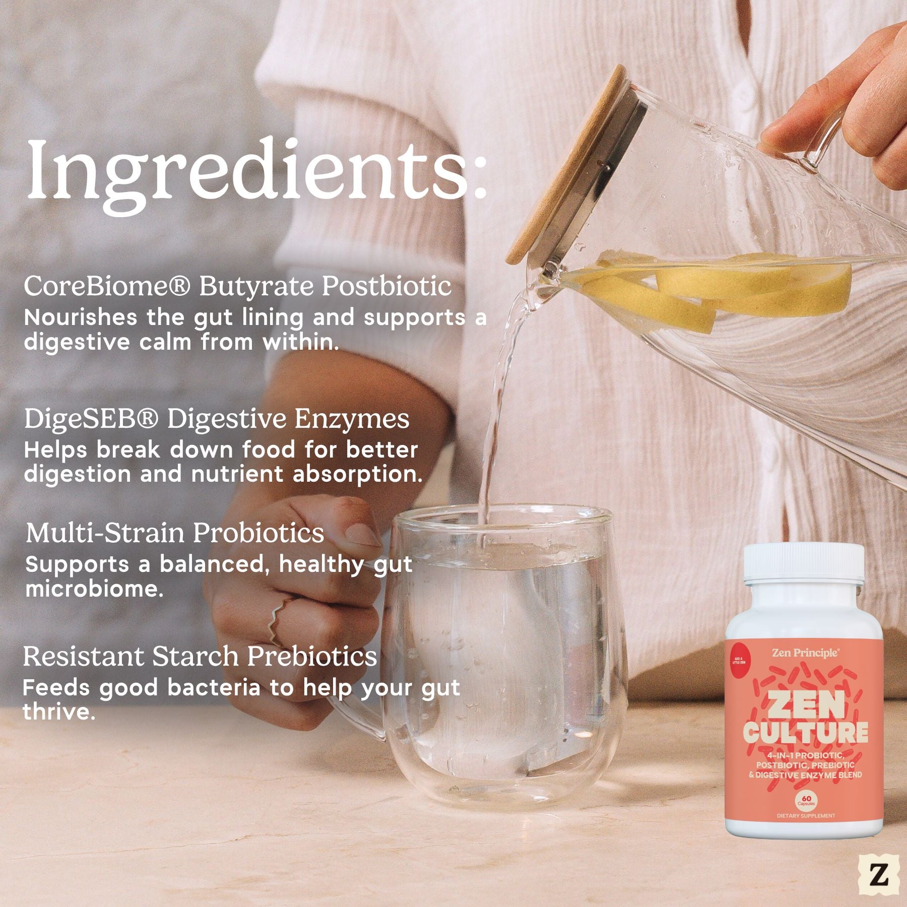 Zen Culture: 4-in-1 Probiotic, Prebiotic, Postbiotic Formula with Digestive Enzymes Zen Principle Naturals