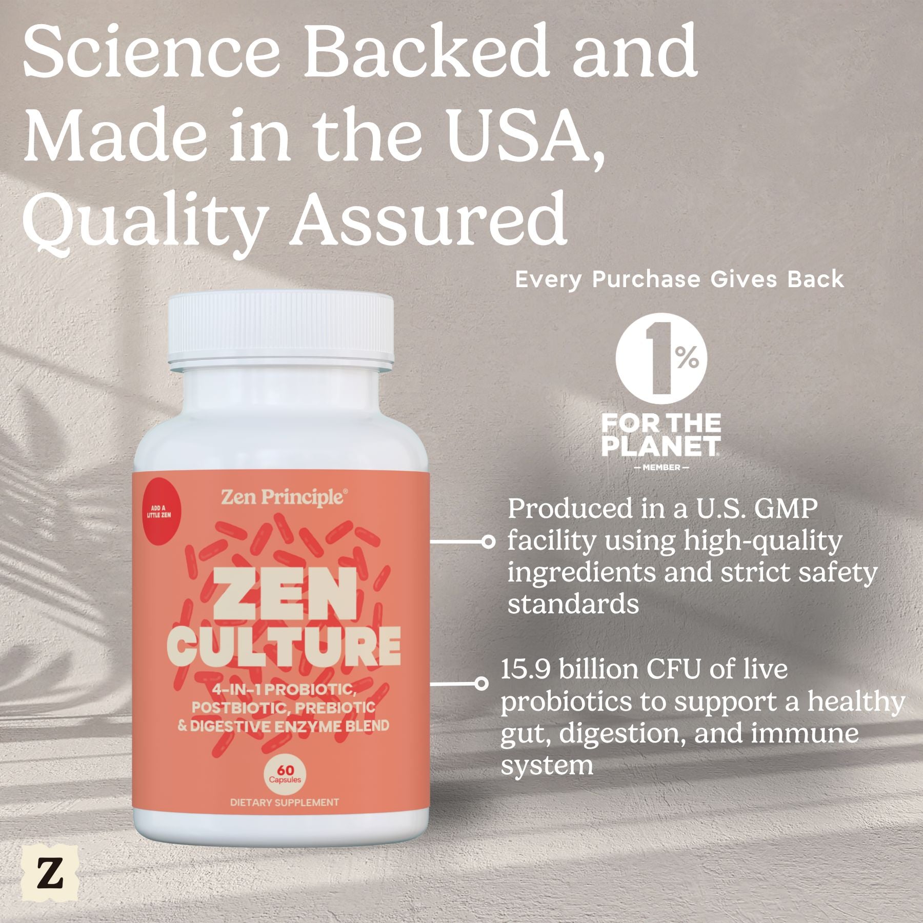 Zen Culture: 4-in-1 Probiotic, Prebiotic, Postbiotic Formula with Digestive Enzymes Zen Principle Naturals