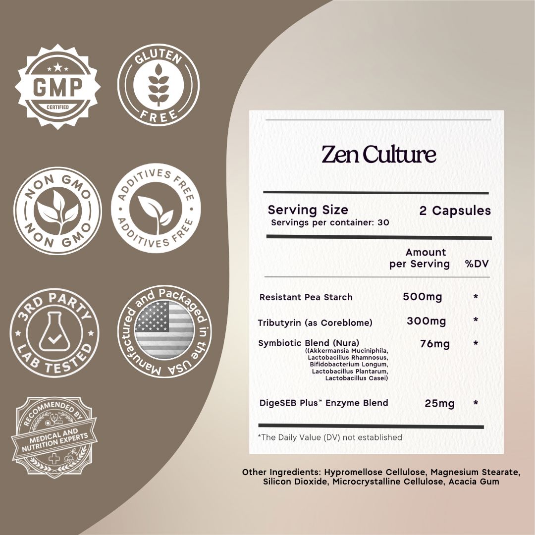 Zenculture™: 4-in-1 Probiotic, Prebiotic, Postbiotic Formula with Digestive Enzymes Zen Principle Naturals