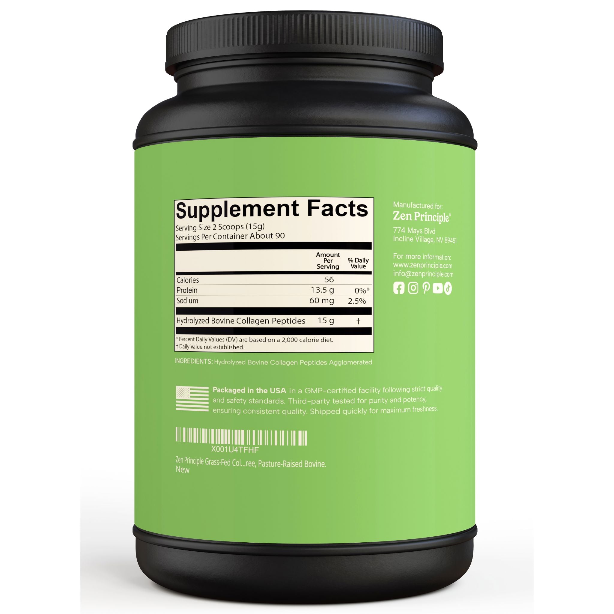Beef Collagen Peptides Powder Zen Principle Naturals 
