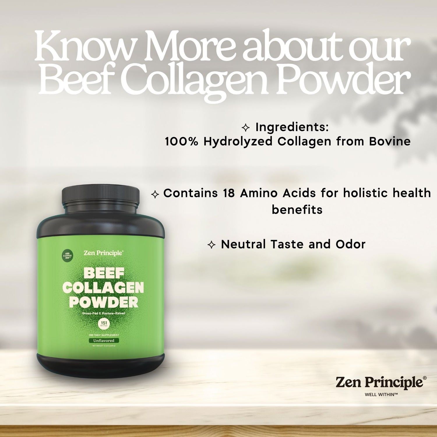 Beef Collagen Peptides Powder Zen Principle Naturals 
