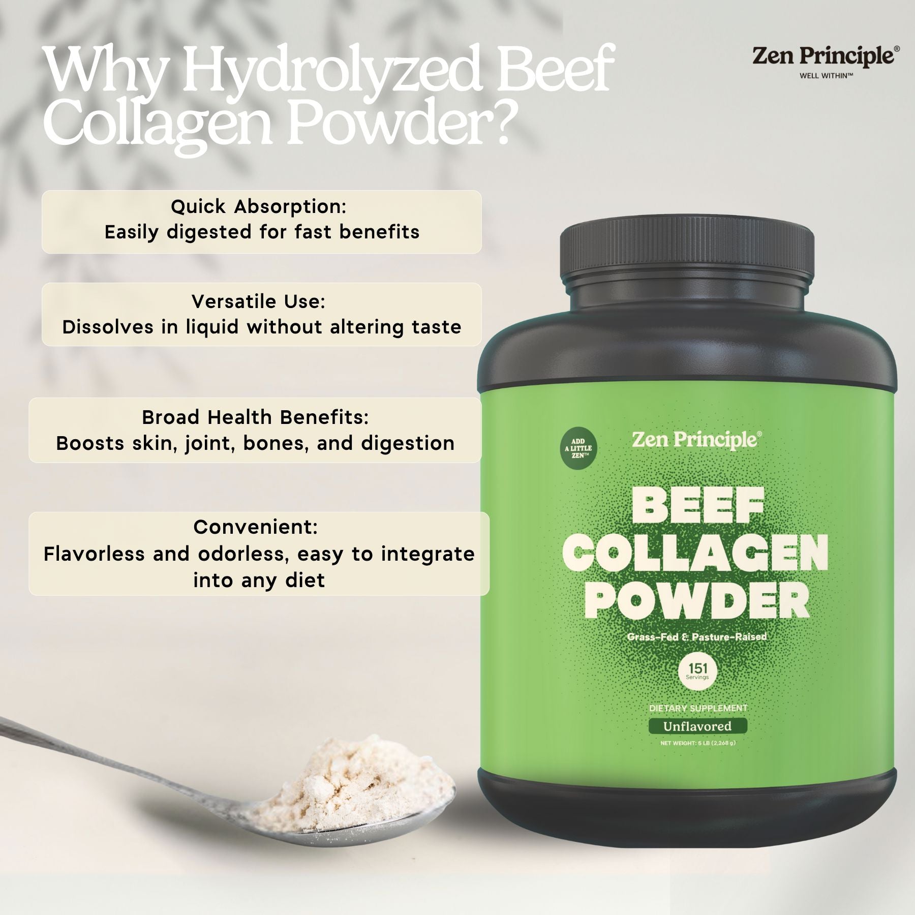 Beef Collagen Peptides Powder Zen Principle Naturals 