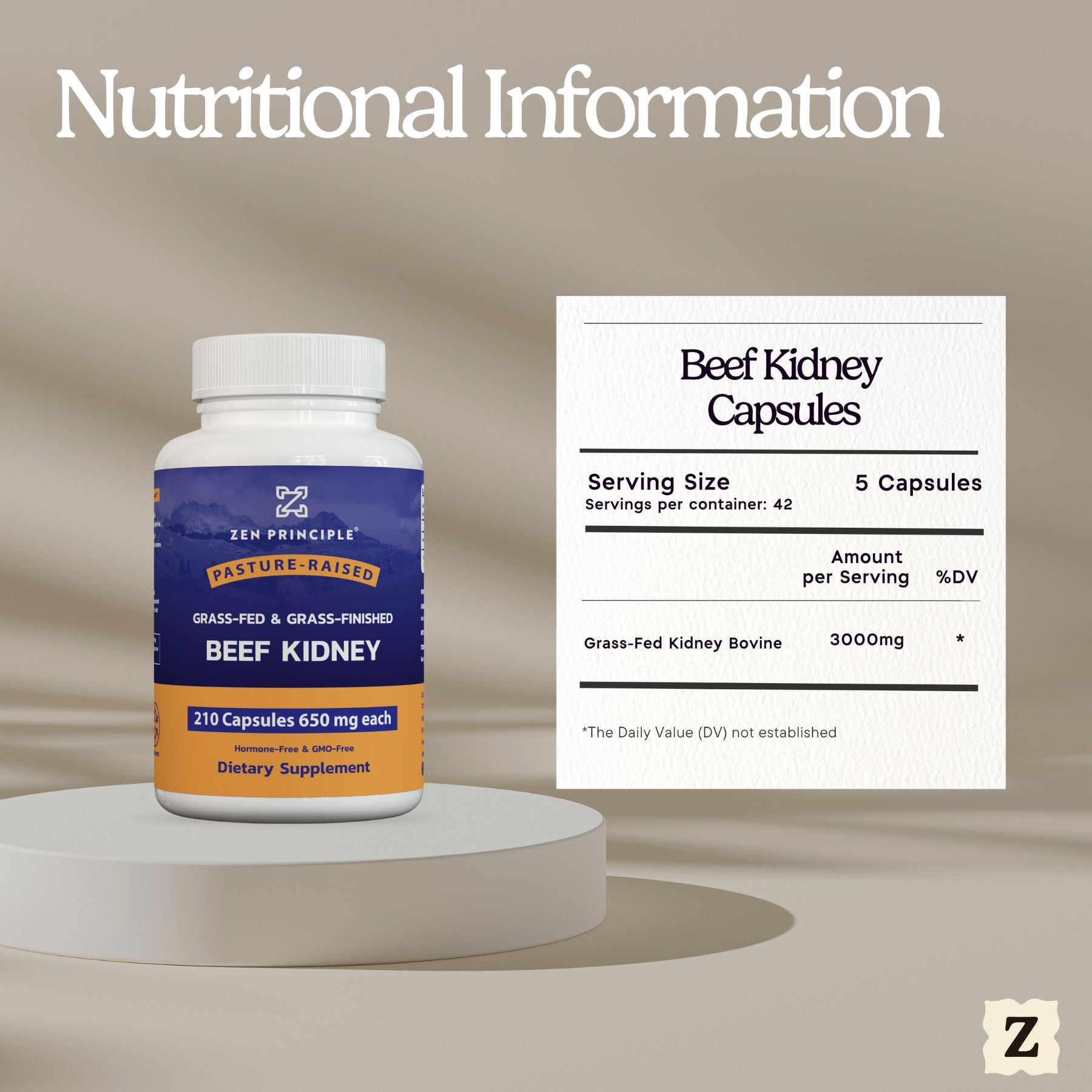 Beef Kidney Capsules Zen Principle Naturals 