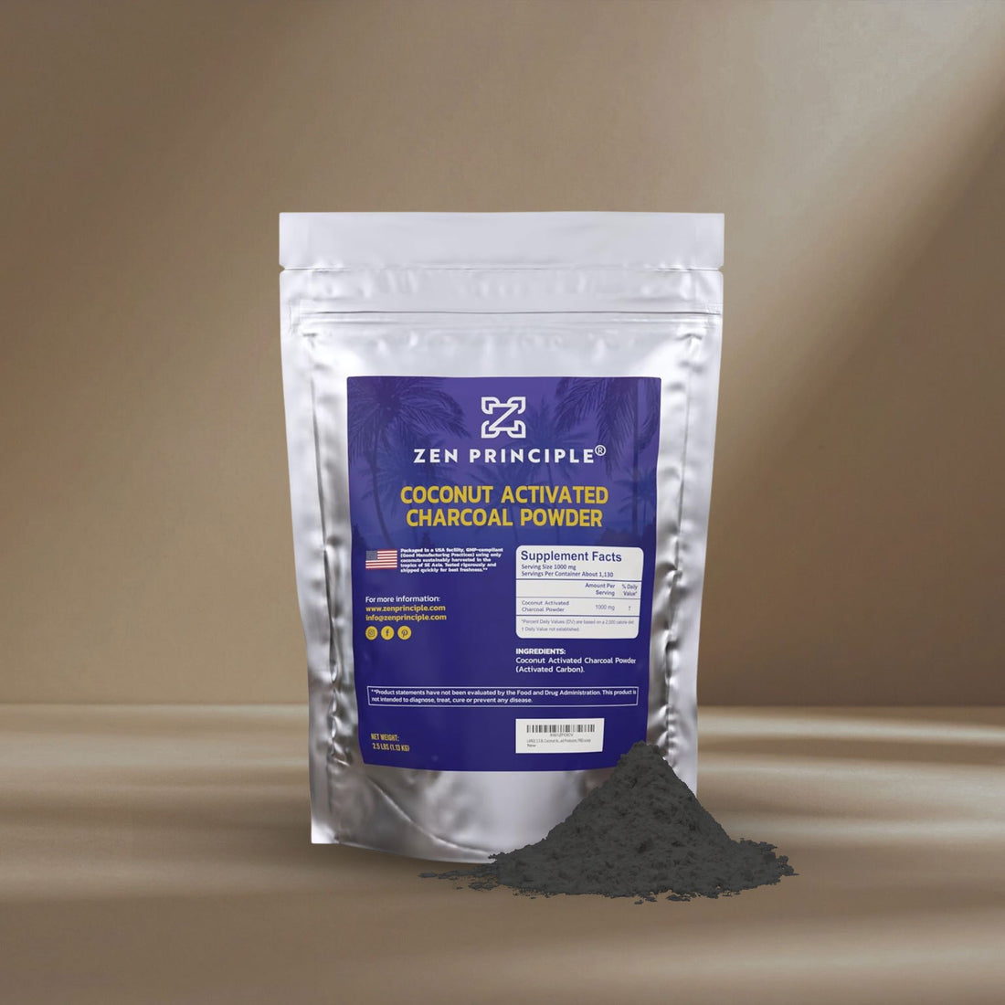 Coconut Activated Charcoal Powder Zen Principle Naturals 