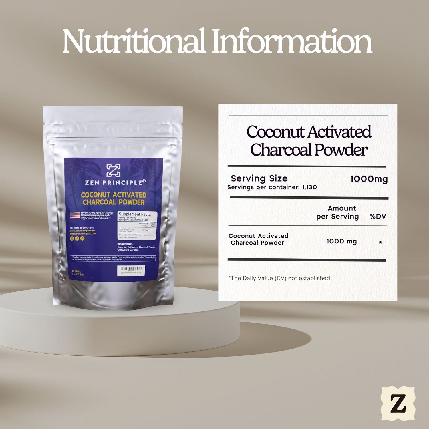 Coconut Activated Charcoal Powder Zen Principle Naturals 