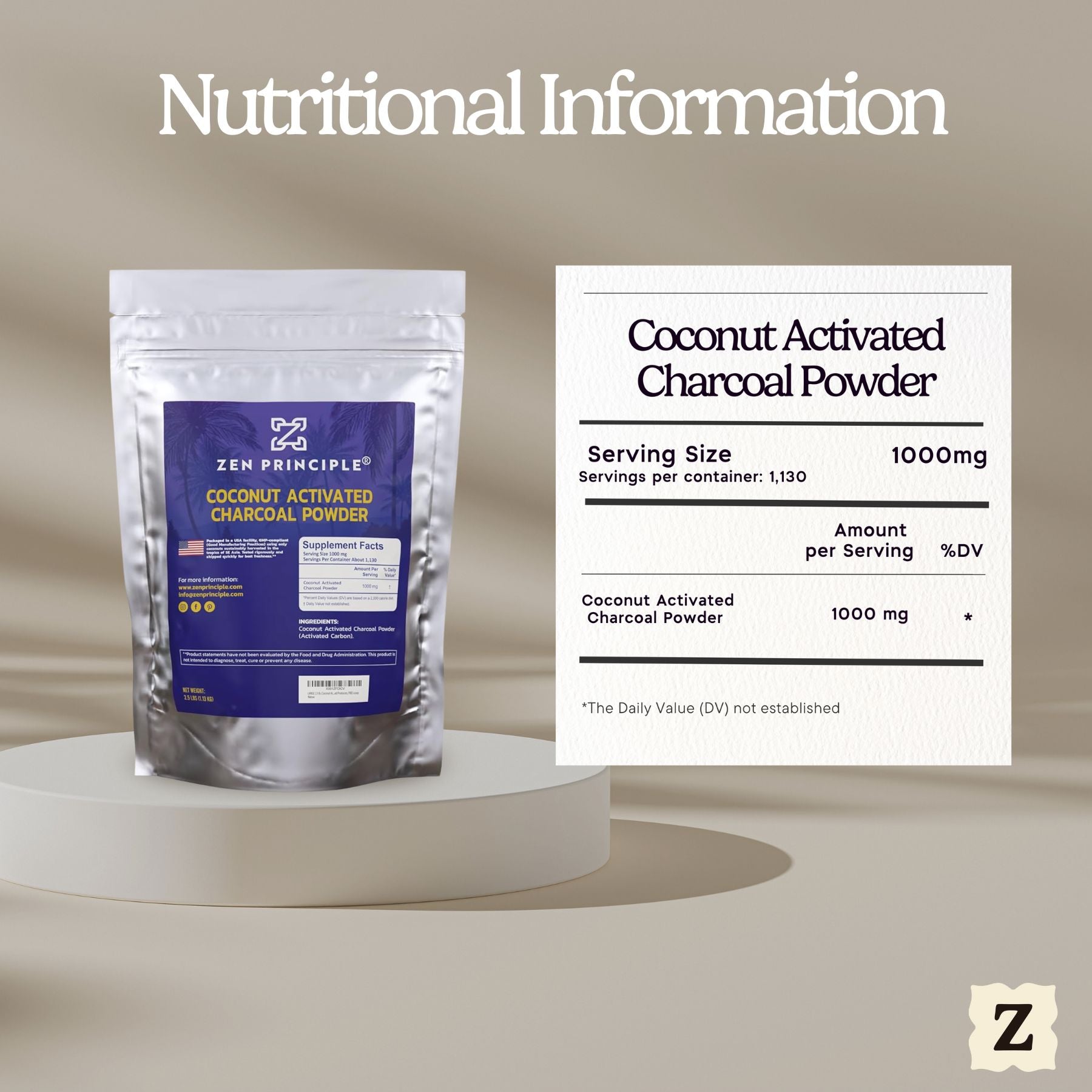 Coconut Activated Charcoal Powder Zen Principle Naturals 