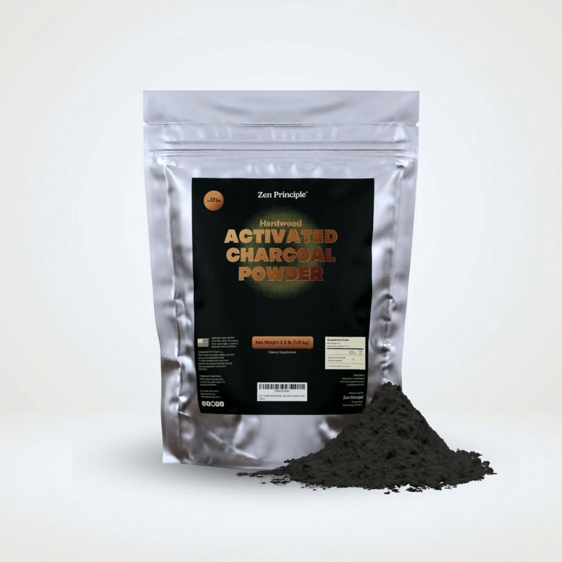 Hardwood Activated Charcoal Powder Zen Principle Naturals 8 oz 