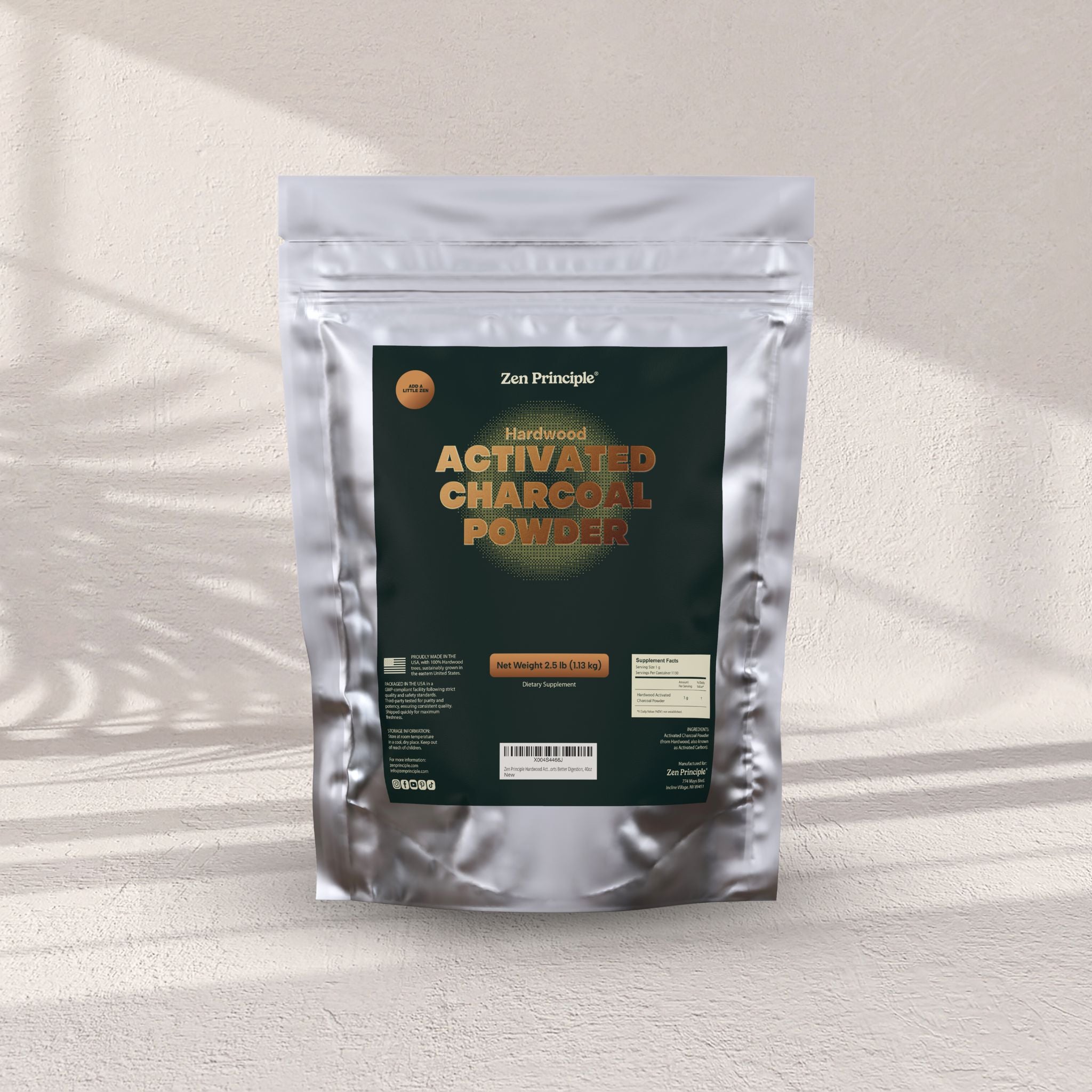 Hardwood Activated Charcoal Powder Zen Principle Naturals 2.5 lb 