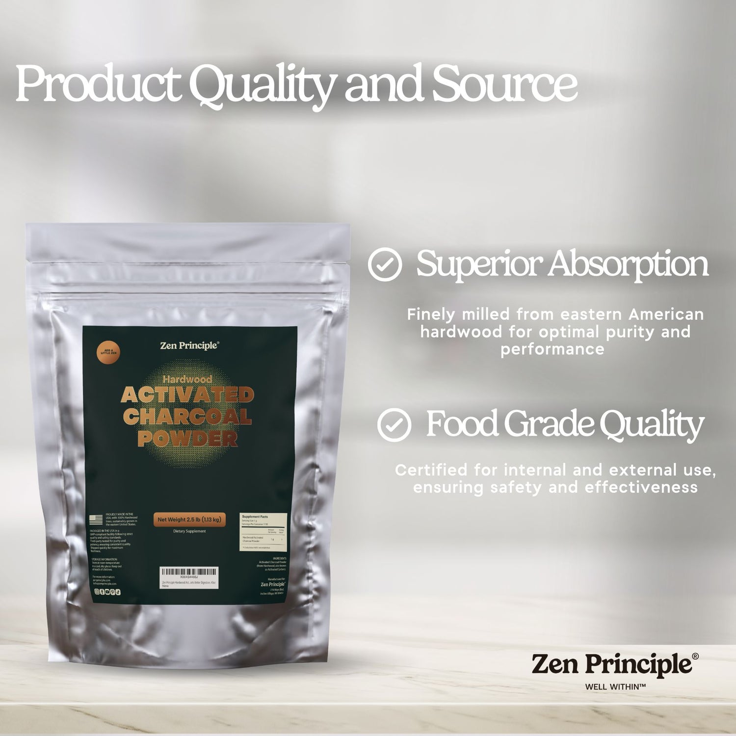Hardwood Activated Charcoal Powder Zen Principle Naturals 