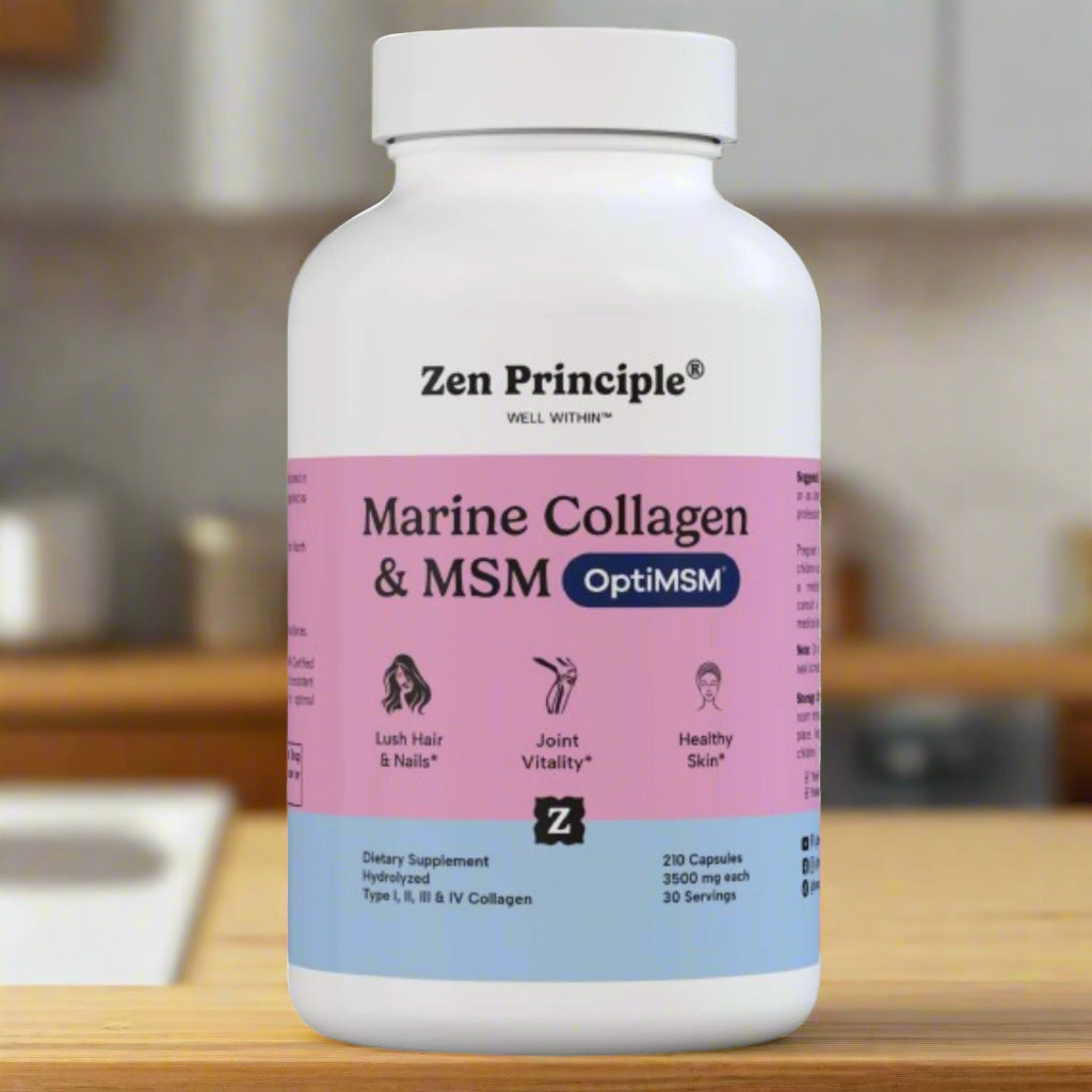 Marine Collagen Peptides Powder with OptiMSM® Supplement Capsules Zen Principle Naturals 1 Bottle 