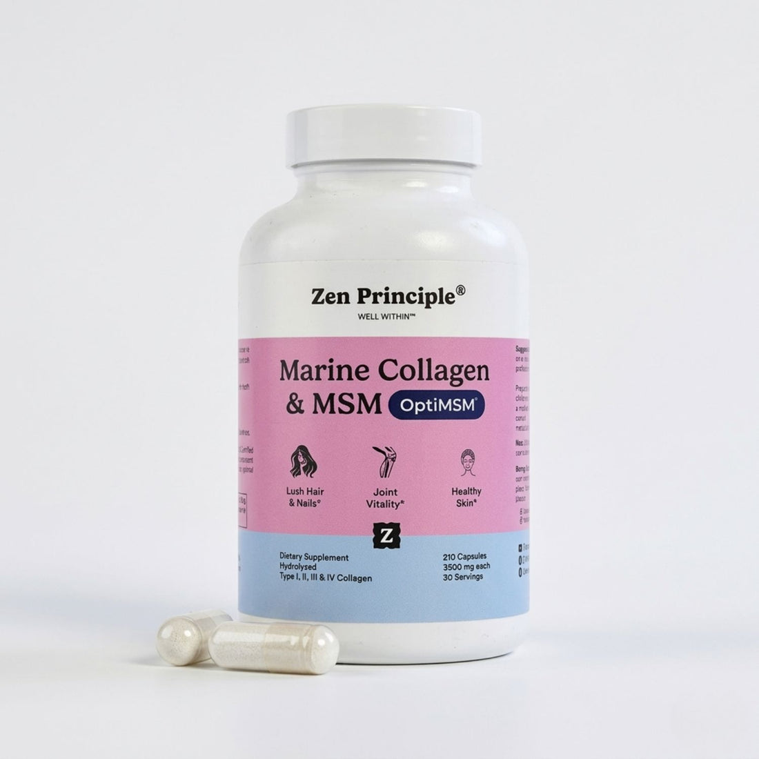 Marine Collagen with OptiMSM® - Capsules Zen Principle Naturals 1 Bottle 