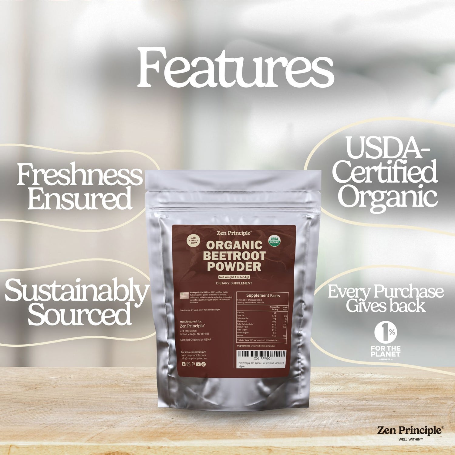 Organic Beetroot Powder Zen Principle Naturals 