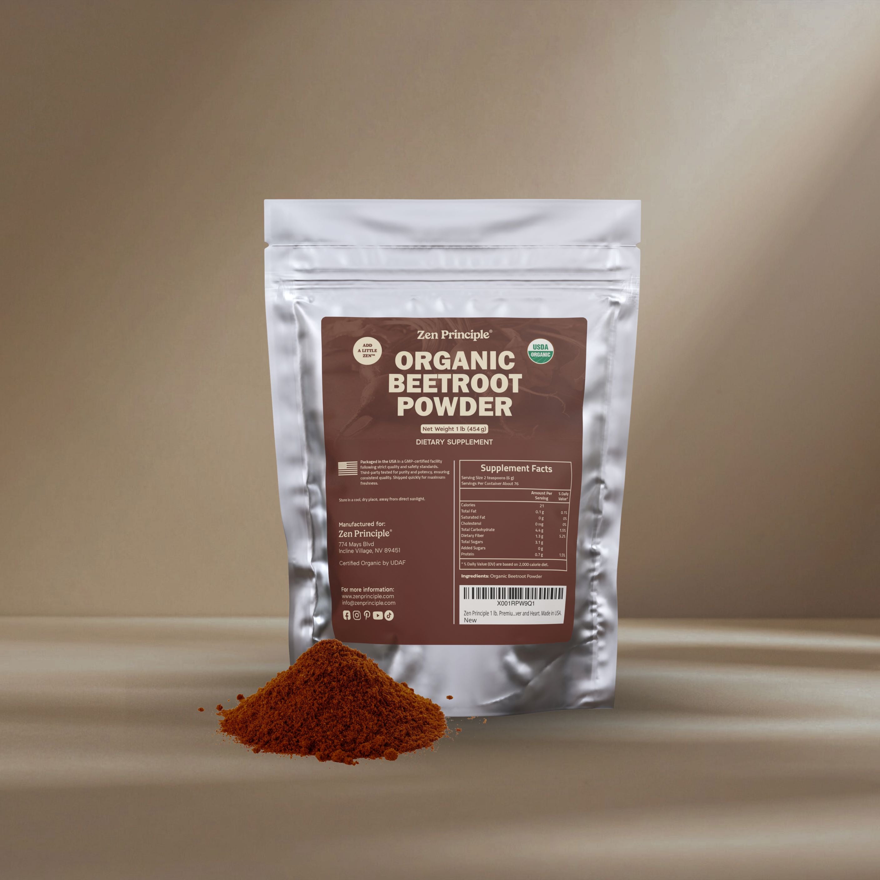 Organic Beetroot Powder Zen Principle Naturals 1 lb 
