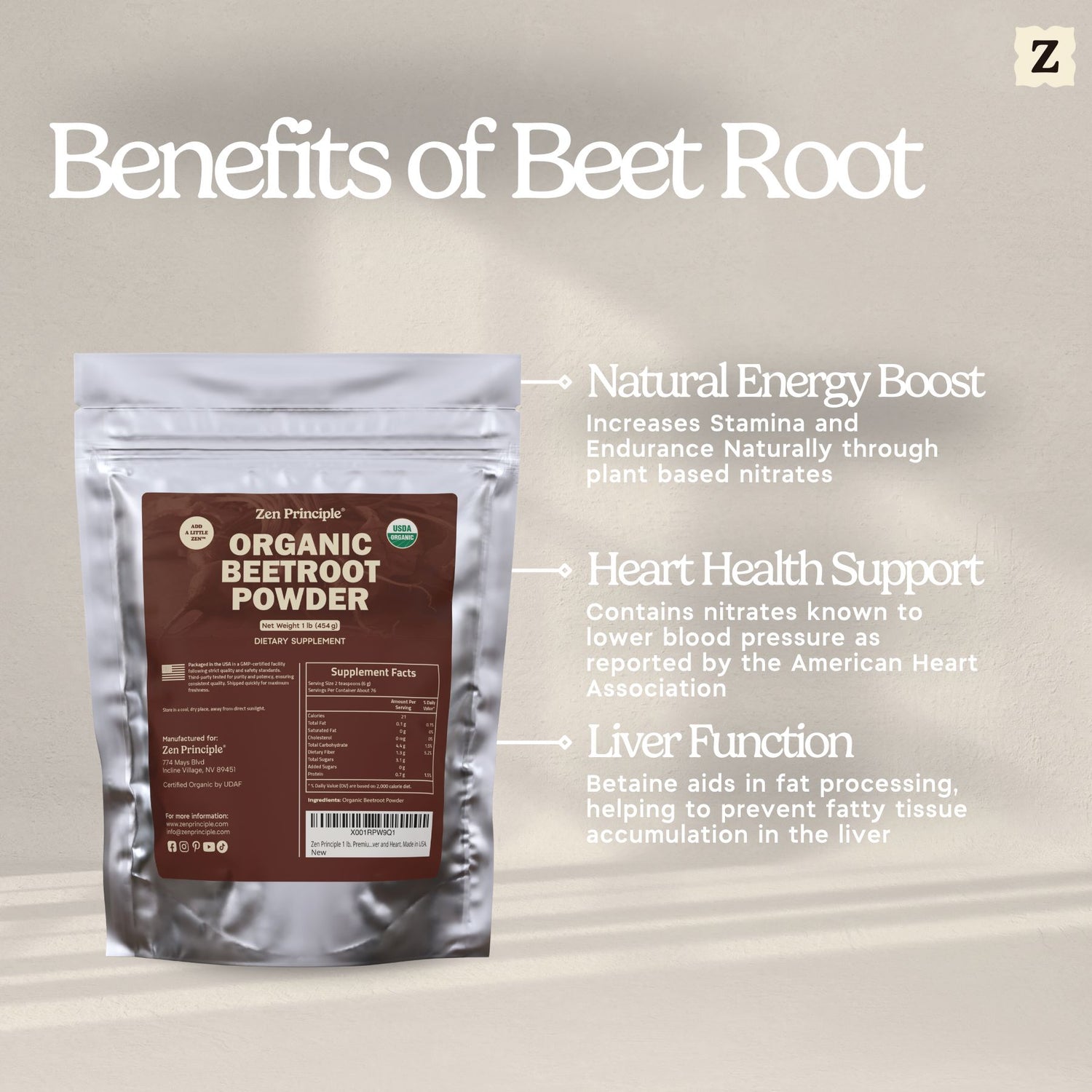 Organic Beetroot Powder Zen Principle Naturals 