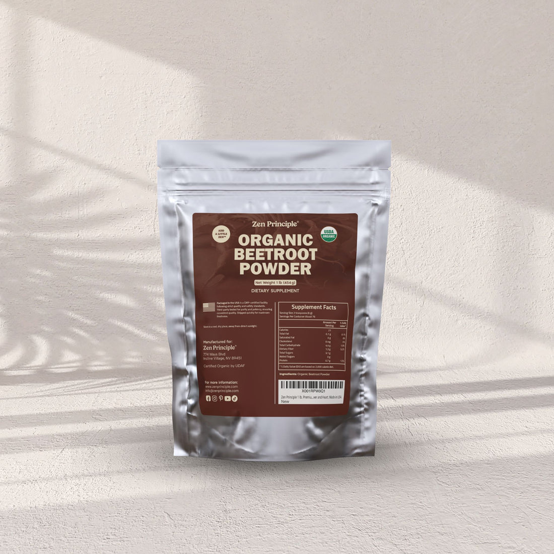 Organic Beetroot Powder Zen Principle Naturals 1 lb