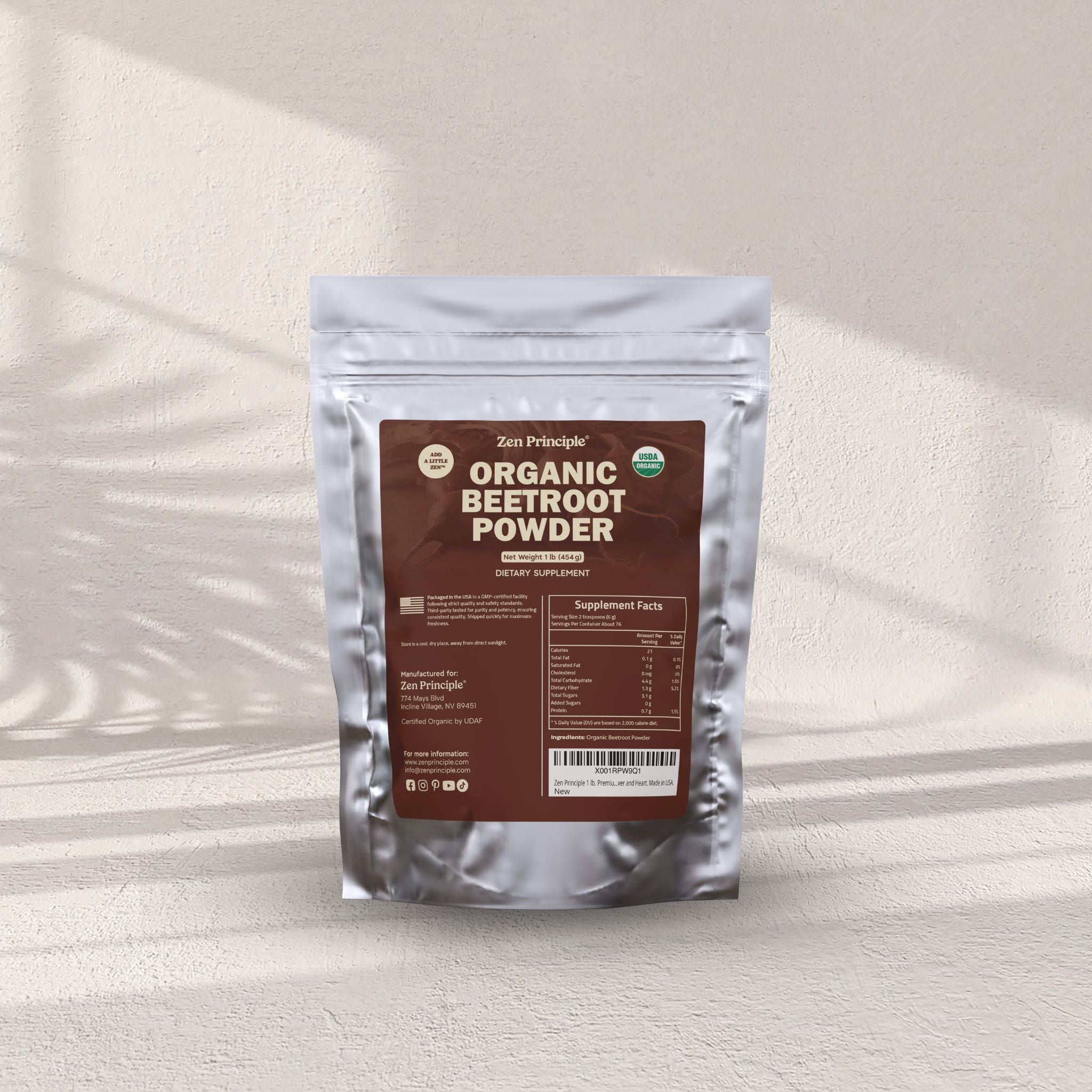 Organic Beetroot Powder Zen Principle Naturals 1 lb 