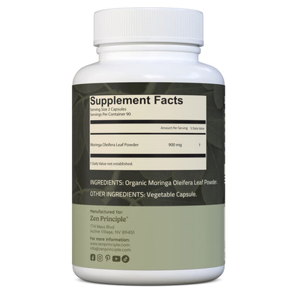 Organic Moringa Capsules Zen Principle Naturals 