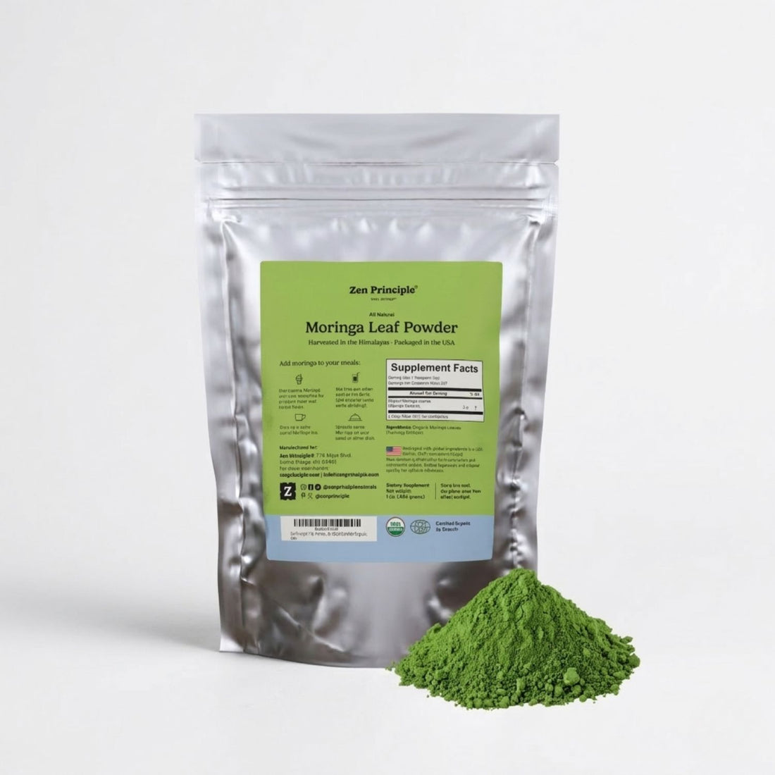 Organic Moringa Leaf Powder Zen Principle Naturals 1-Pack 
