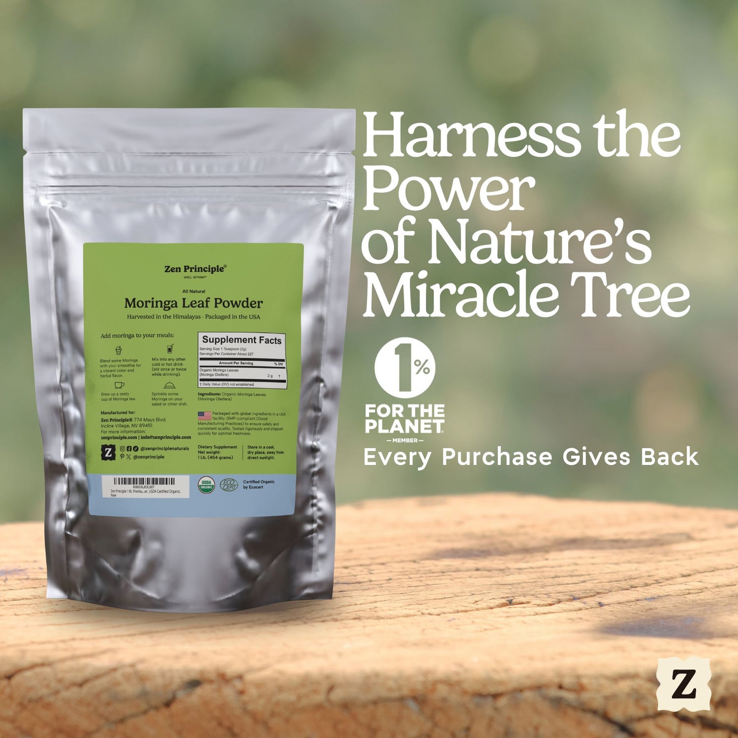 Organic Moringa Leaf Powder Zen Principle Naturals 