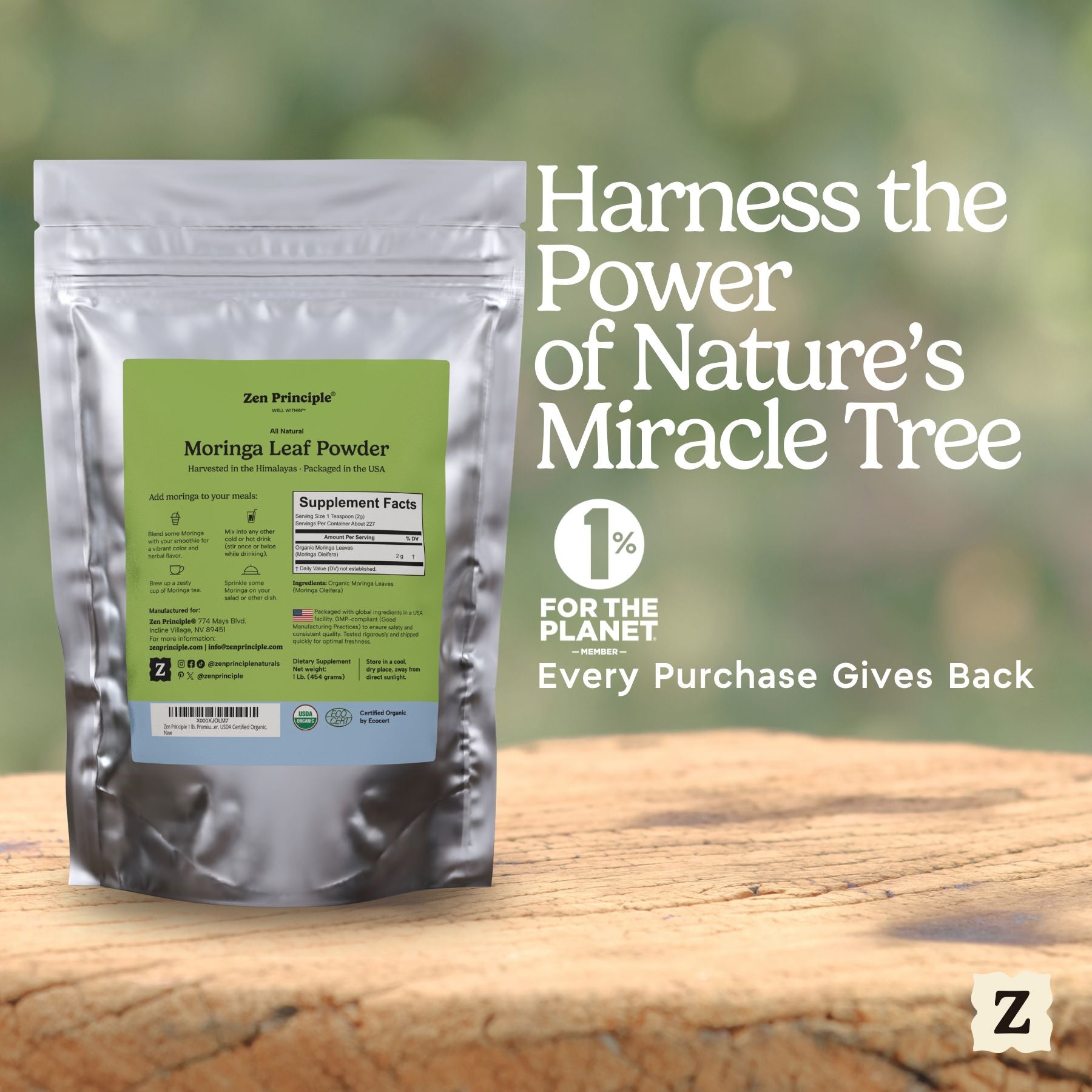 Organic Moringa Leaf Powder Zen Principle Naturals 