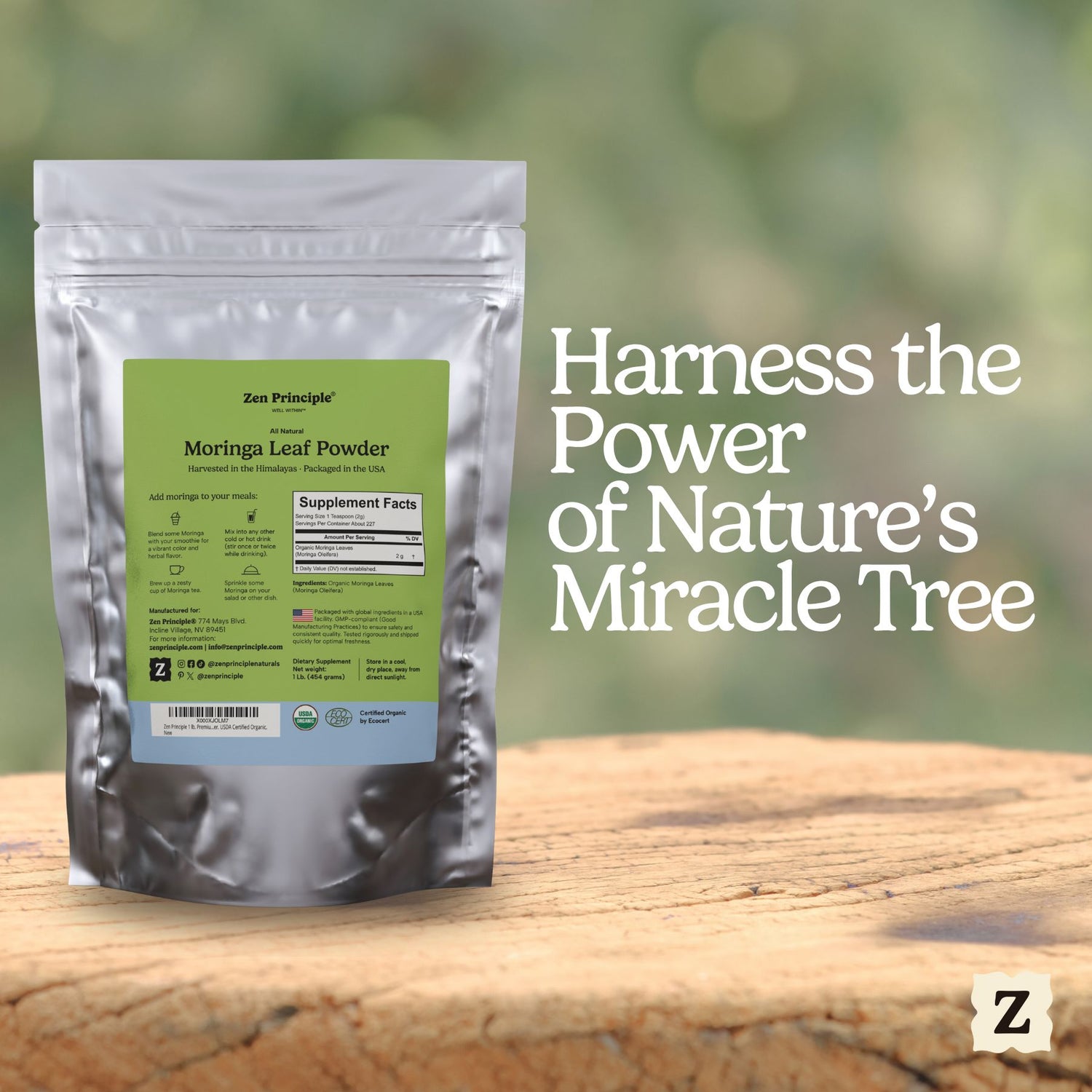 Organic Moringa Leaf Powder Zen Principle Naturals 