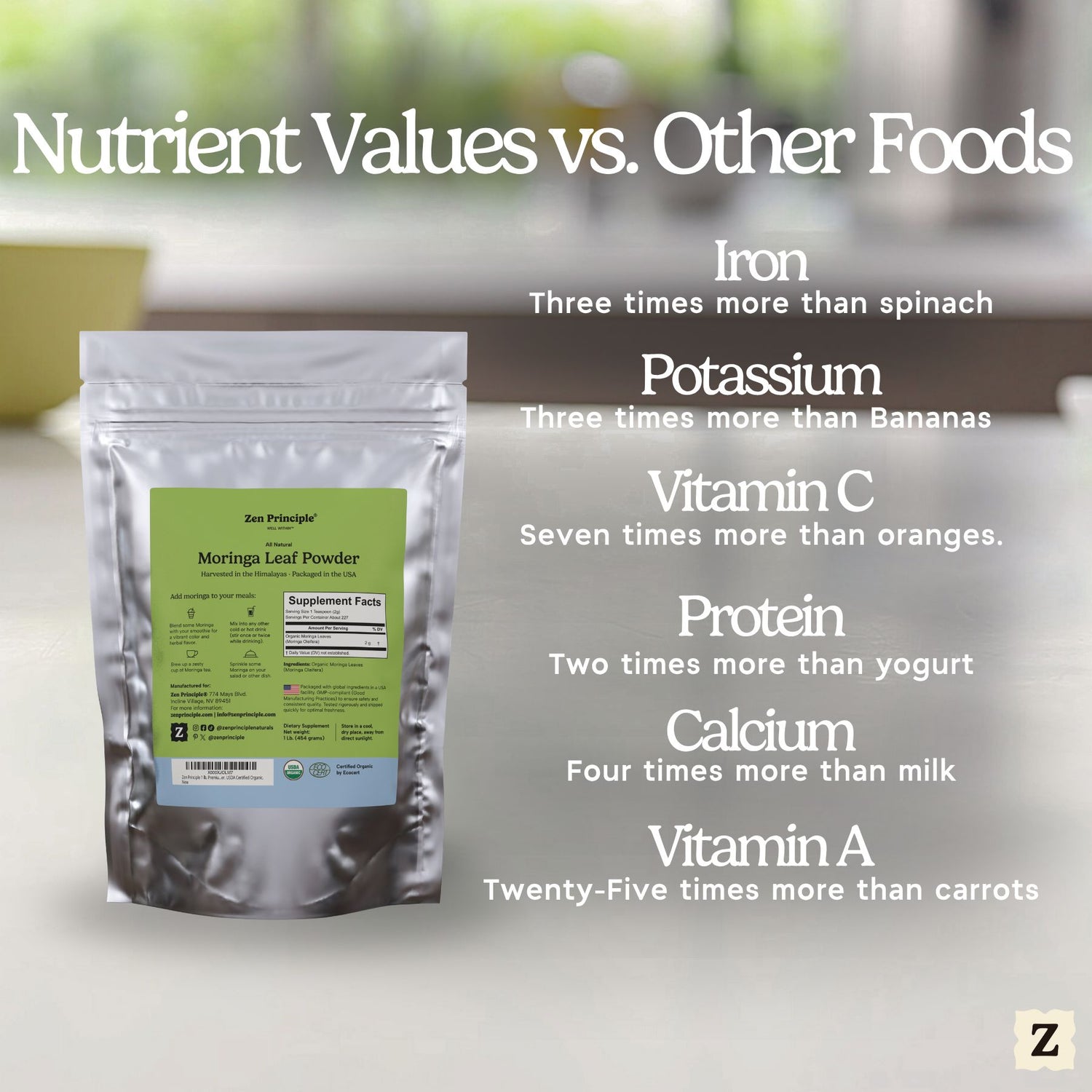 Organic Moringa Leaf Powder Zen Principle Naturals 