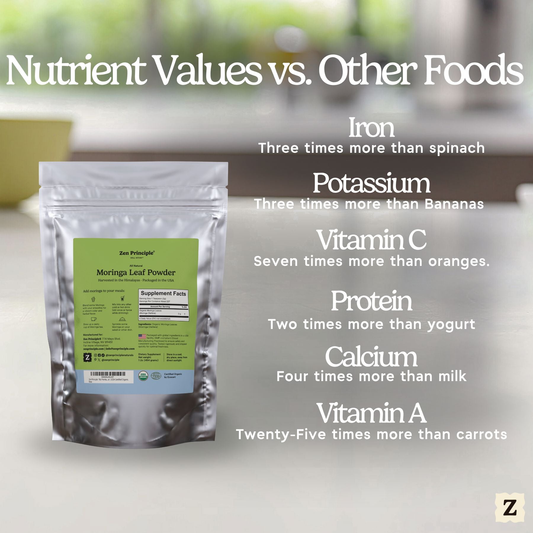 Organic Moringa Leaf Powder Zen Principle Naturals 