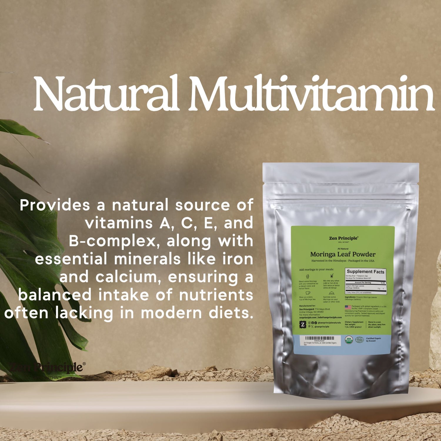 Organic Moringa Leaf Powder Zen Principle Naturals 