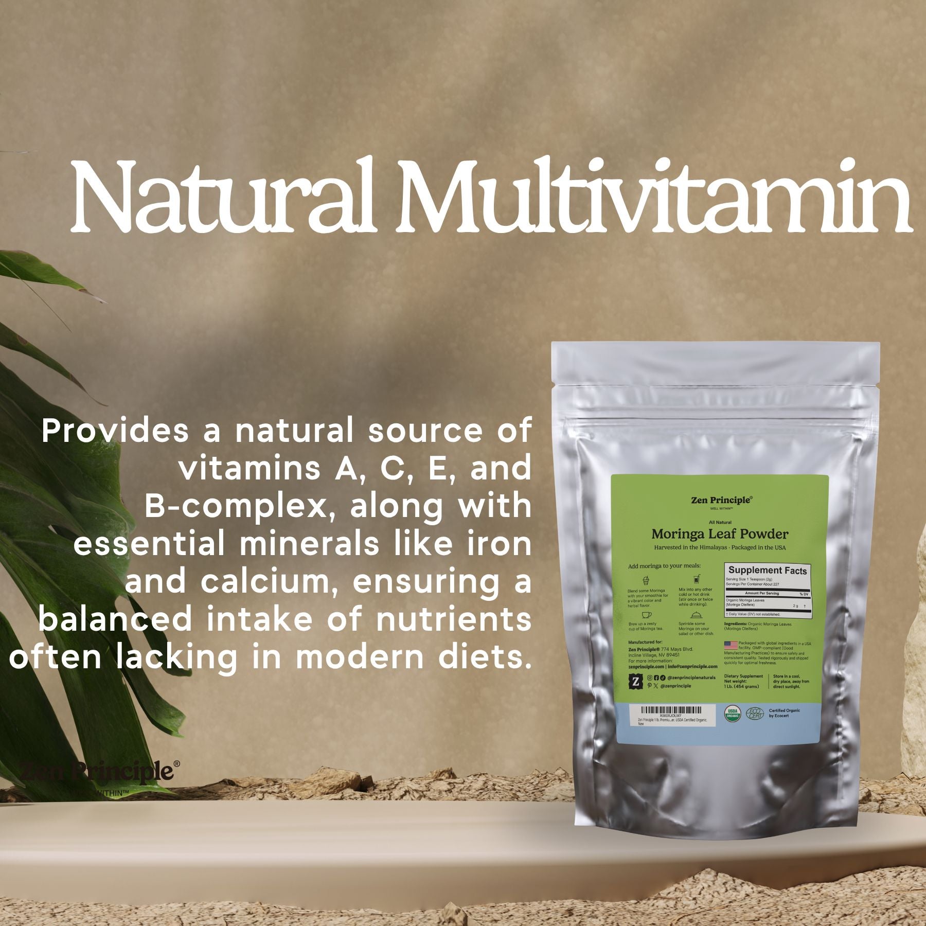 Organic Moringa Leaf Powder Zen Principle Naturals 
