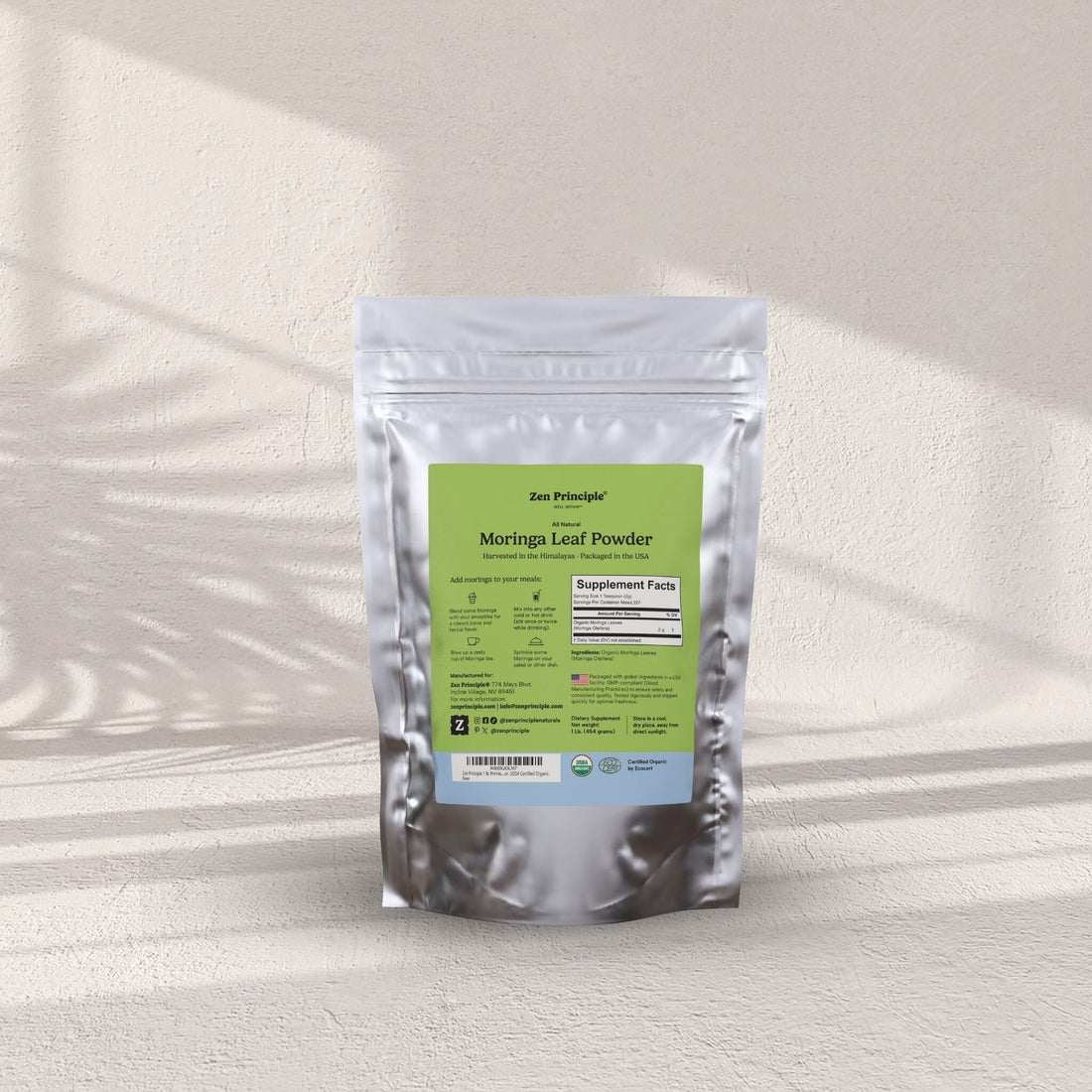 Organic Moringa Leaf Powder Zen Principle Naturals 
