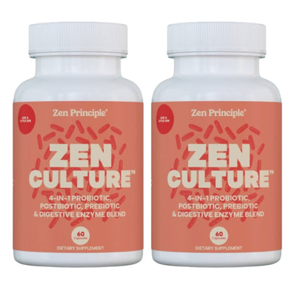 Zen Culture: 4-in-1 Probiotic, Prebiotic, Postbiotic Formula with Digestive Enzymes Zen Principle Naturals 2 Bottles 