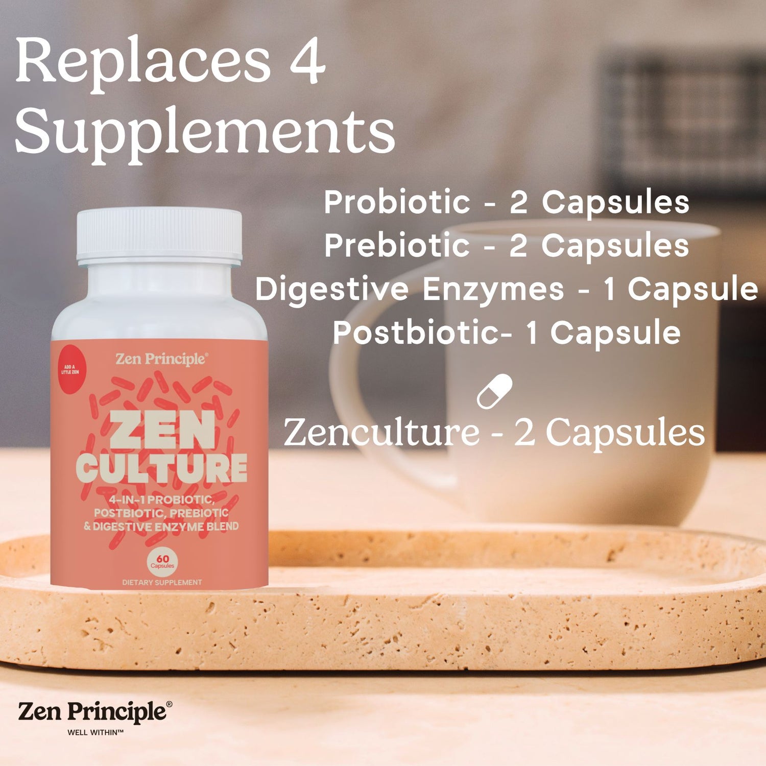 Zen Culture: 4-in-1 Probiotic, Prebiotic, Postbiotic Formula with Digestive Enzymes Zen Principle Naturals 