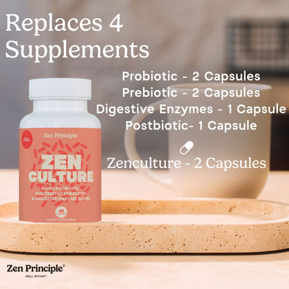Zen Culture: 4-in-1 Probiotic, Prebiotic, Postbiotic Formula with Digestive Enzymes Zen Principle Naturals 