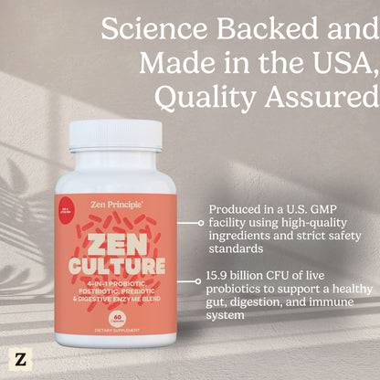 Zen Culture: 4-in-1 Probiotic, Prebiotic, Postbiotic Formula with Digestive Enzymes Zen Principle Naturals 