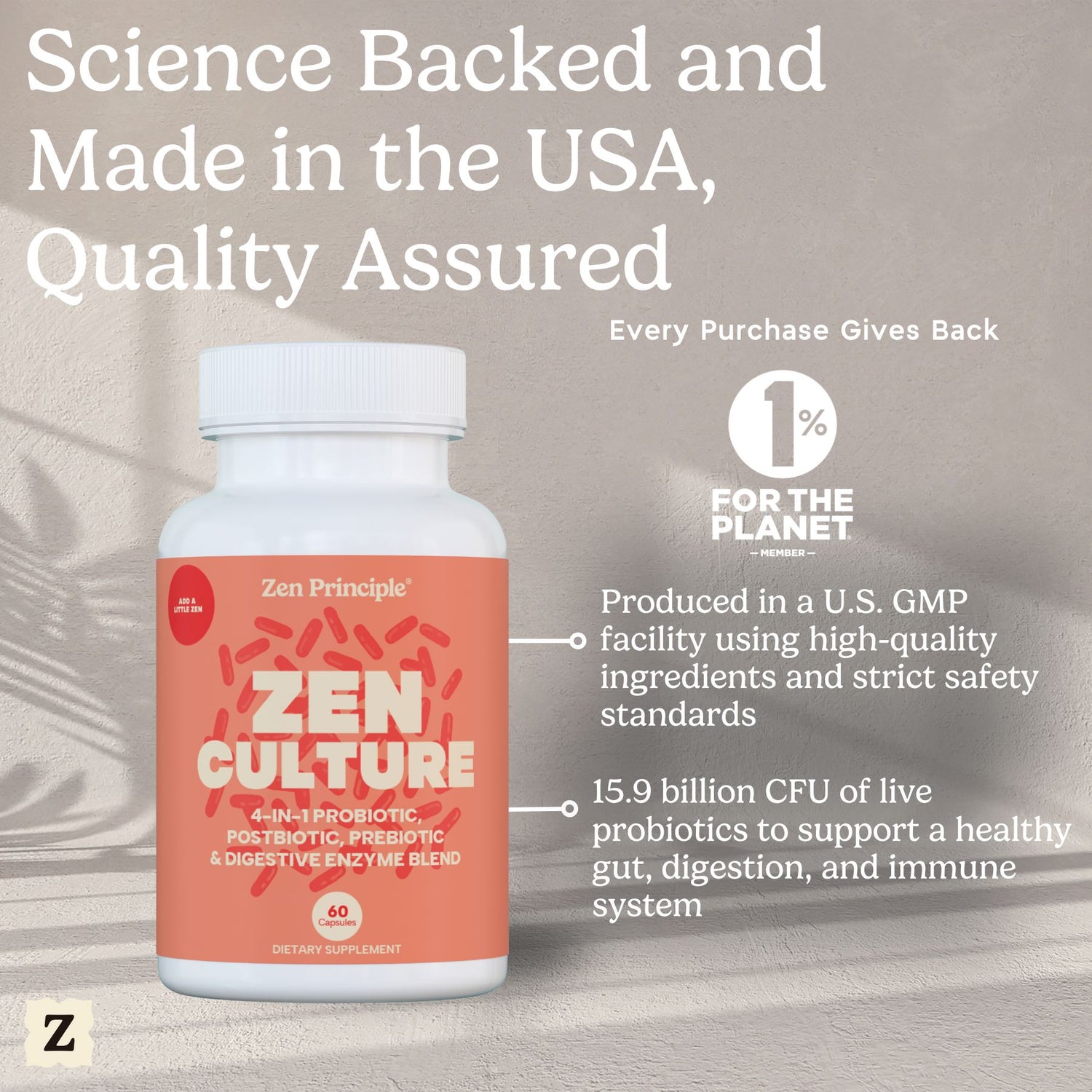 Zen Culture: 4-in-1 Probiotic, Prebiotic, Postbiotic Formula with Digestive Enzymes Zen Principle Naturals 