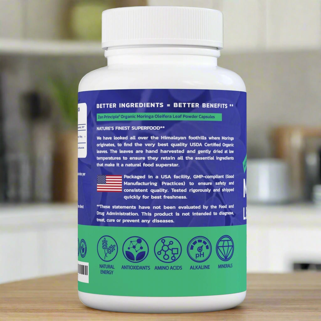 Organic Moringa Capsules Zen Principle Naturals 