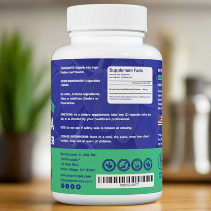 Organic Moringa Capsules Zen Principle Naturals 
